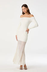 Lbruh Off Shoulder Mesh Panel Hem Maxi Dress