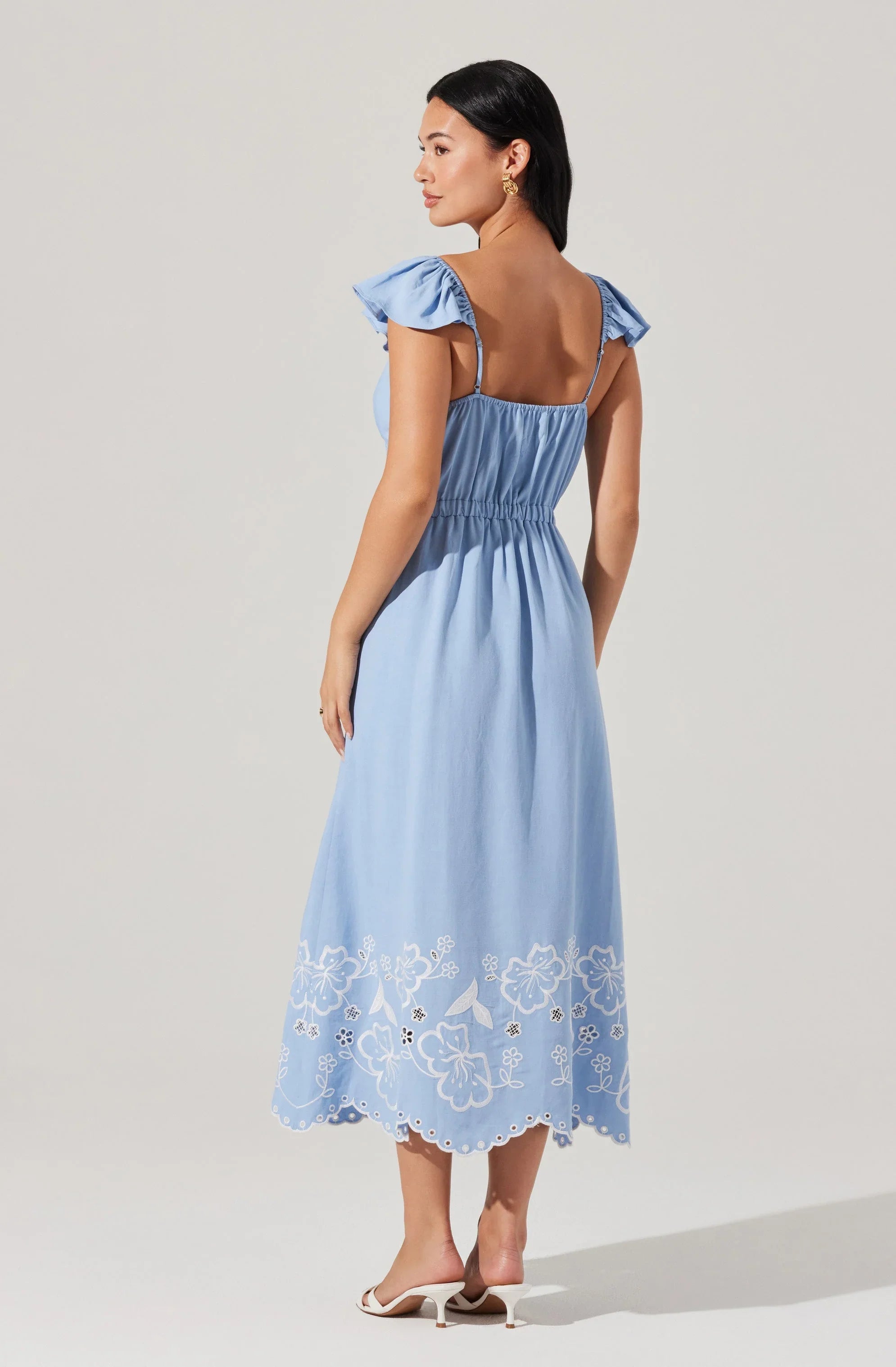 Lbruh Odeletta Embroidered Floral Trim Midi Dress