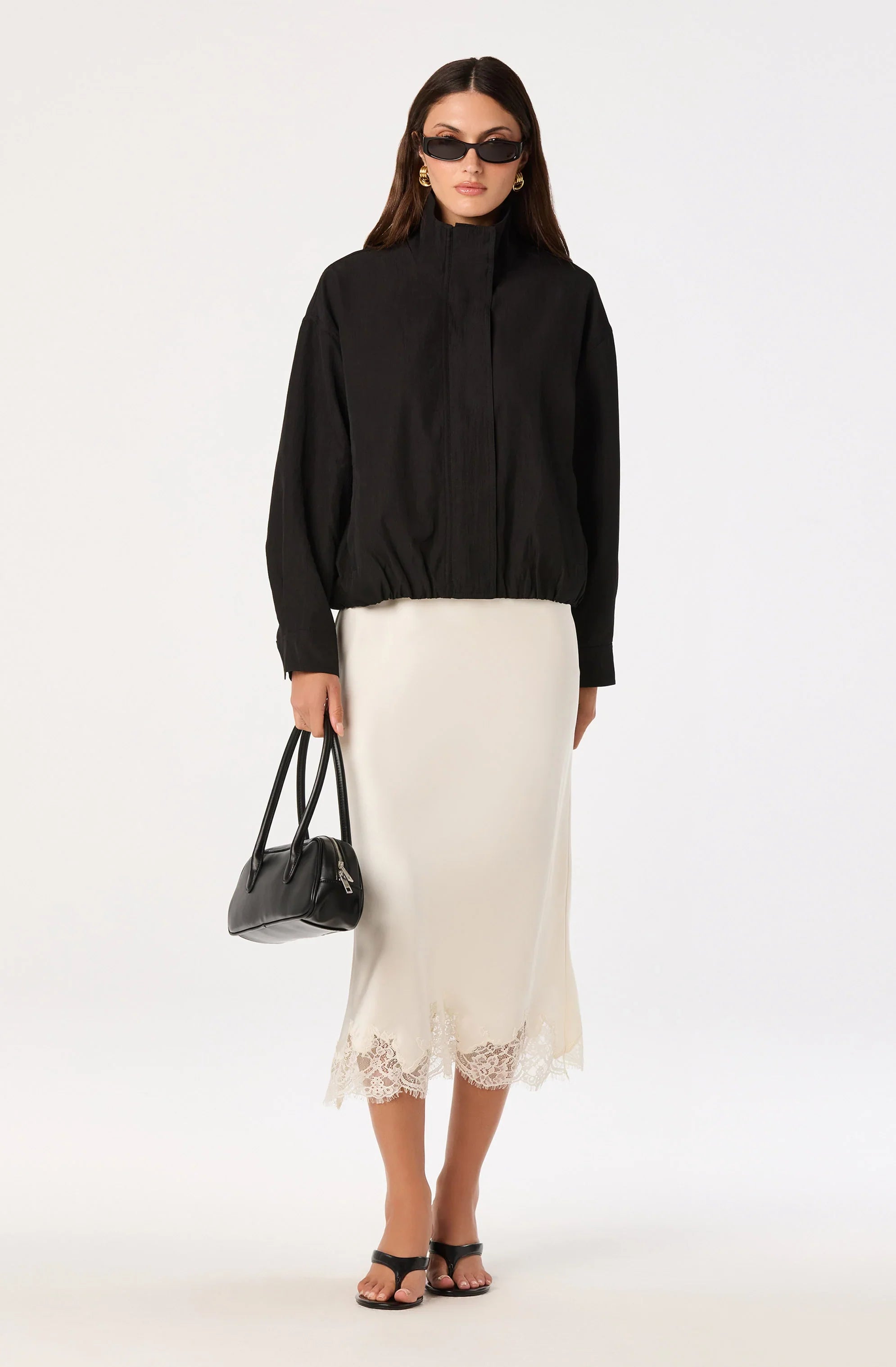 Inixyf Blossom Lace Hem Midi Skirt