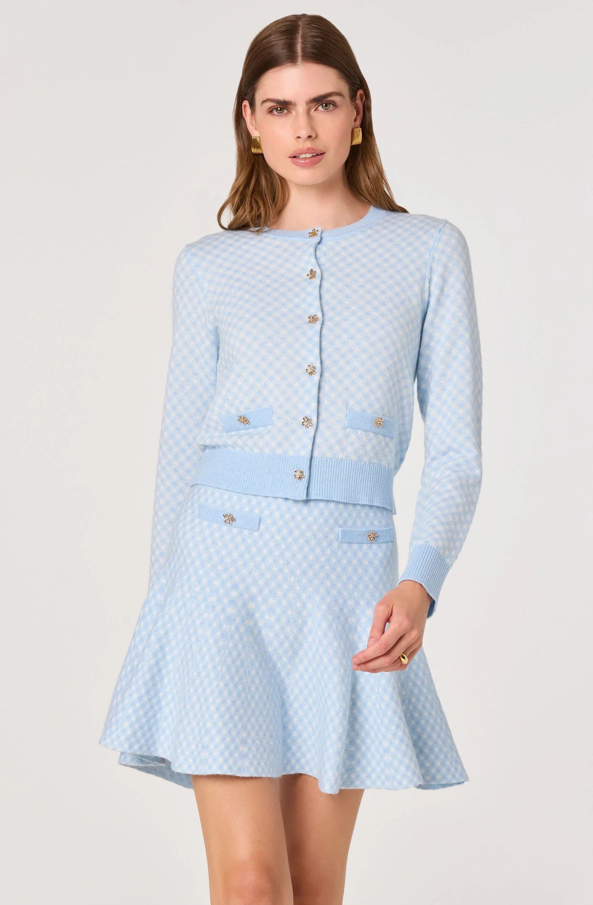 Inixyf Marian Jeweled Button Plaid Cardigan