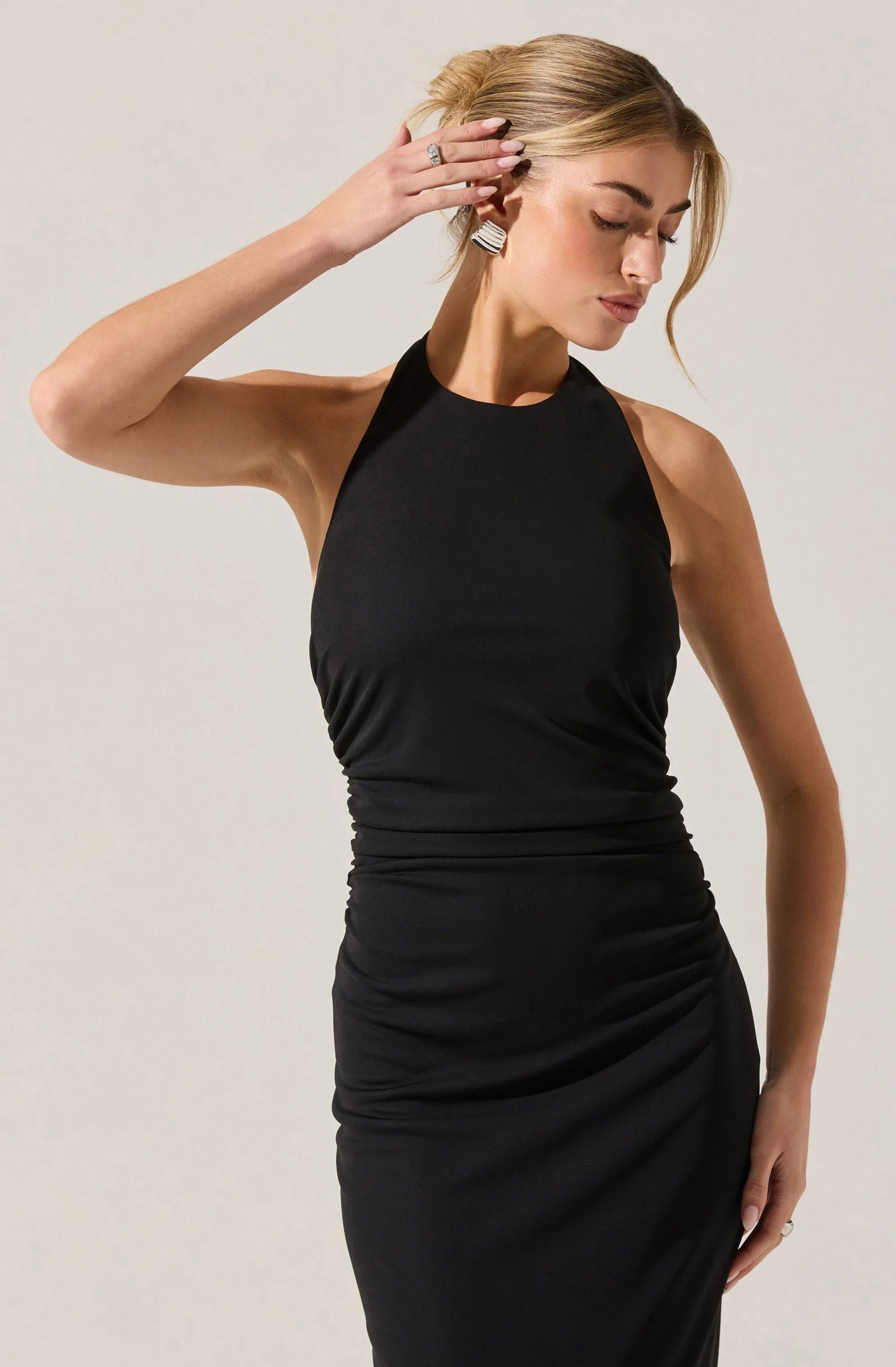Lbruh Zaira Ruched Halter Midi Dress