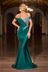 Gadot Gown - Off-the-Shoulder Crystal Satin Dress