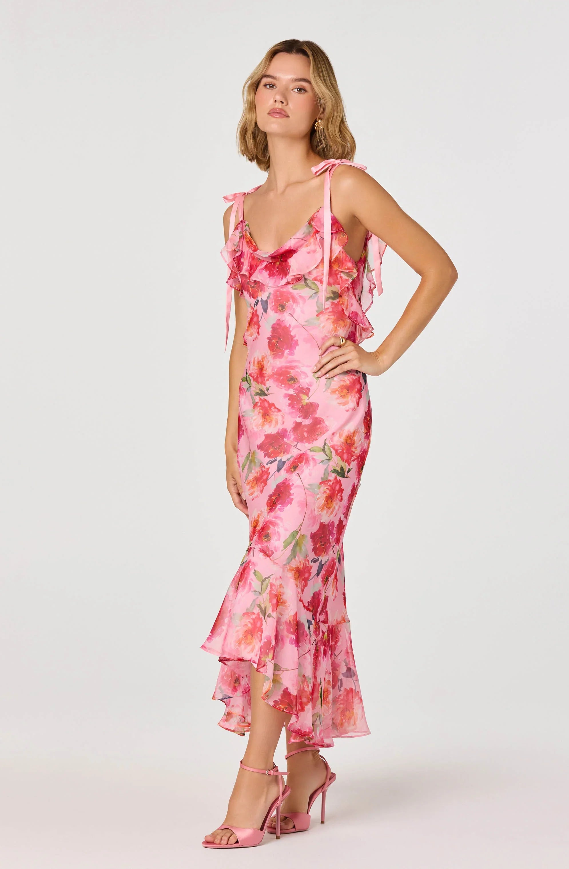 Inixyf Nissa Floral Ruffle Midi Dress
