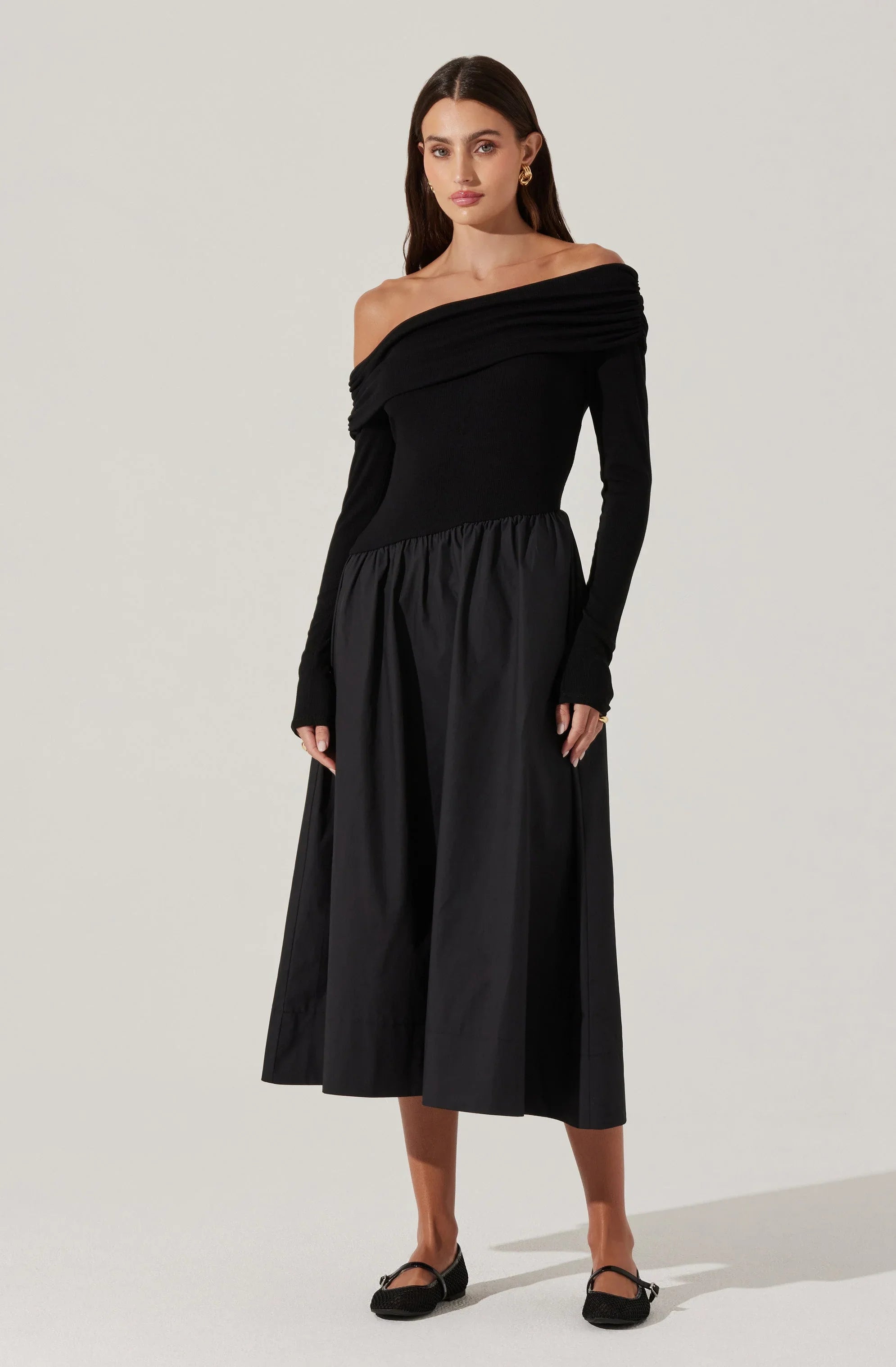 Lbruh Mixed Media Off Shoulder Dress