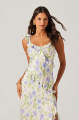 Lbruh Rosalina Satin Floral Midi Dress