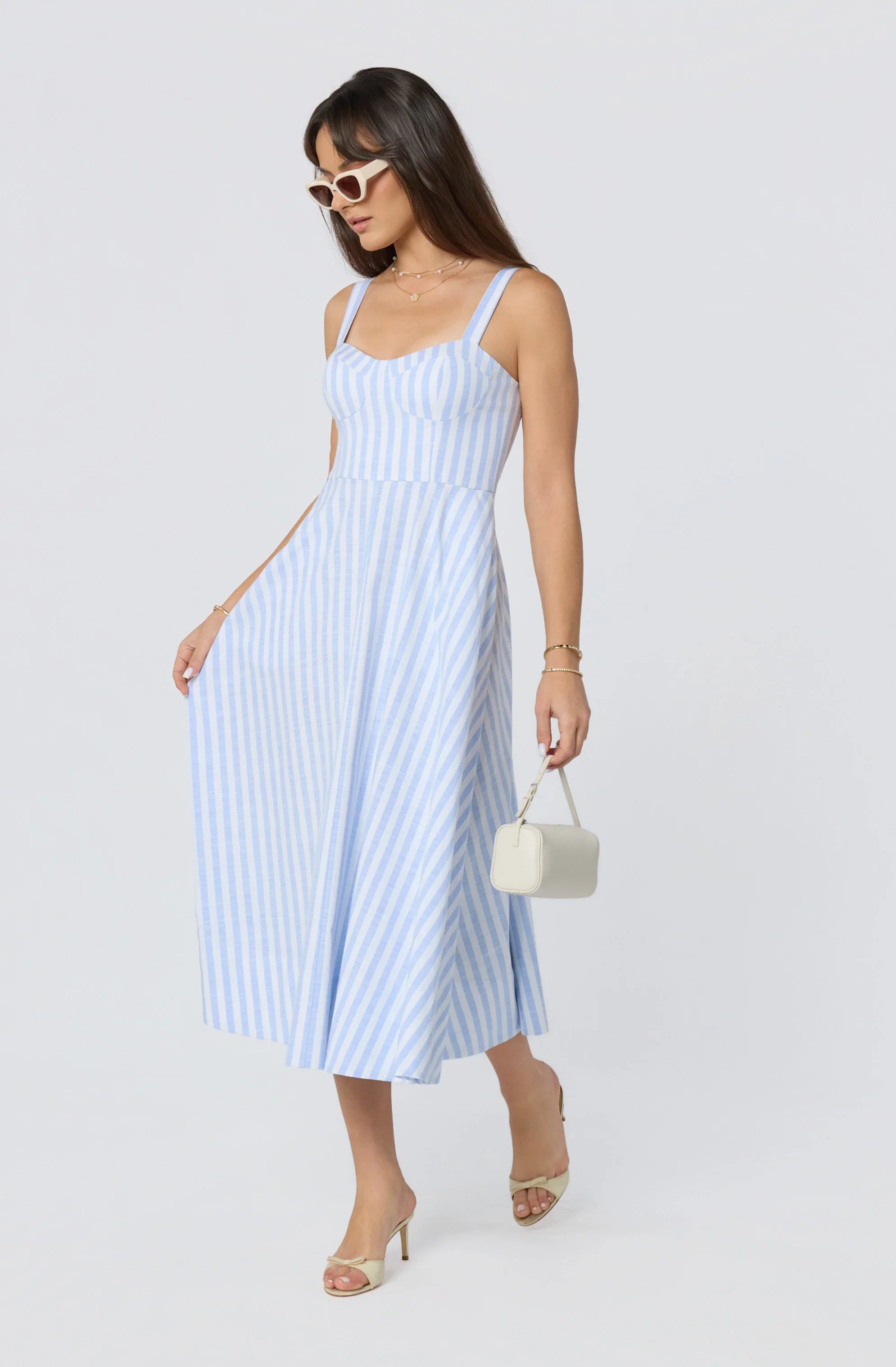 Inixyf Isabela Striped Sweetheart Midi Dress