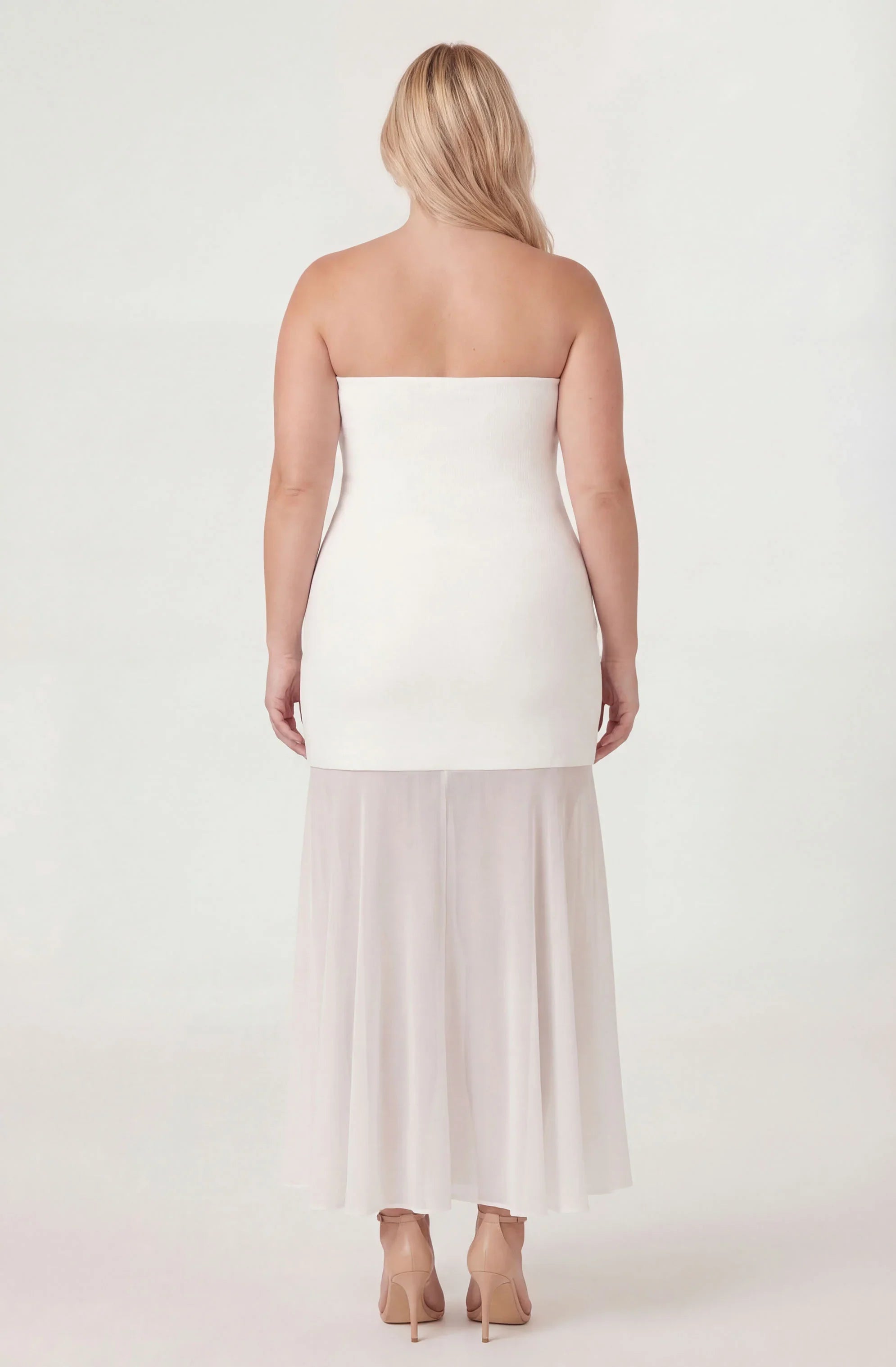 Inixyf Lizet Strapless Mini Dress with Sheer Maxi Overlay