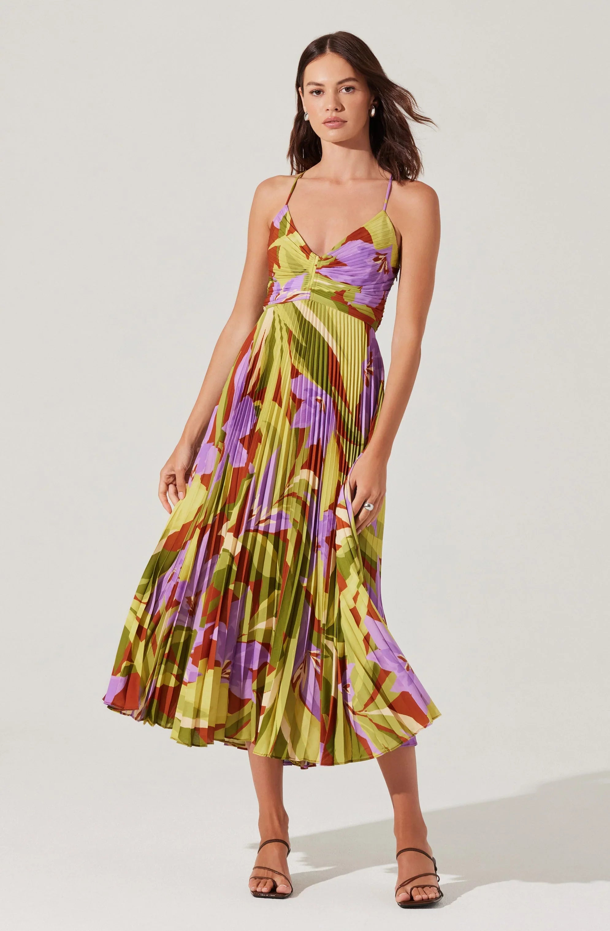 Inixyf Blythe Floral Plisse Midi Dress