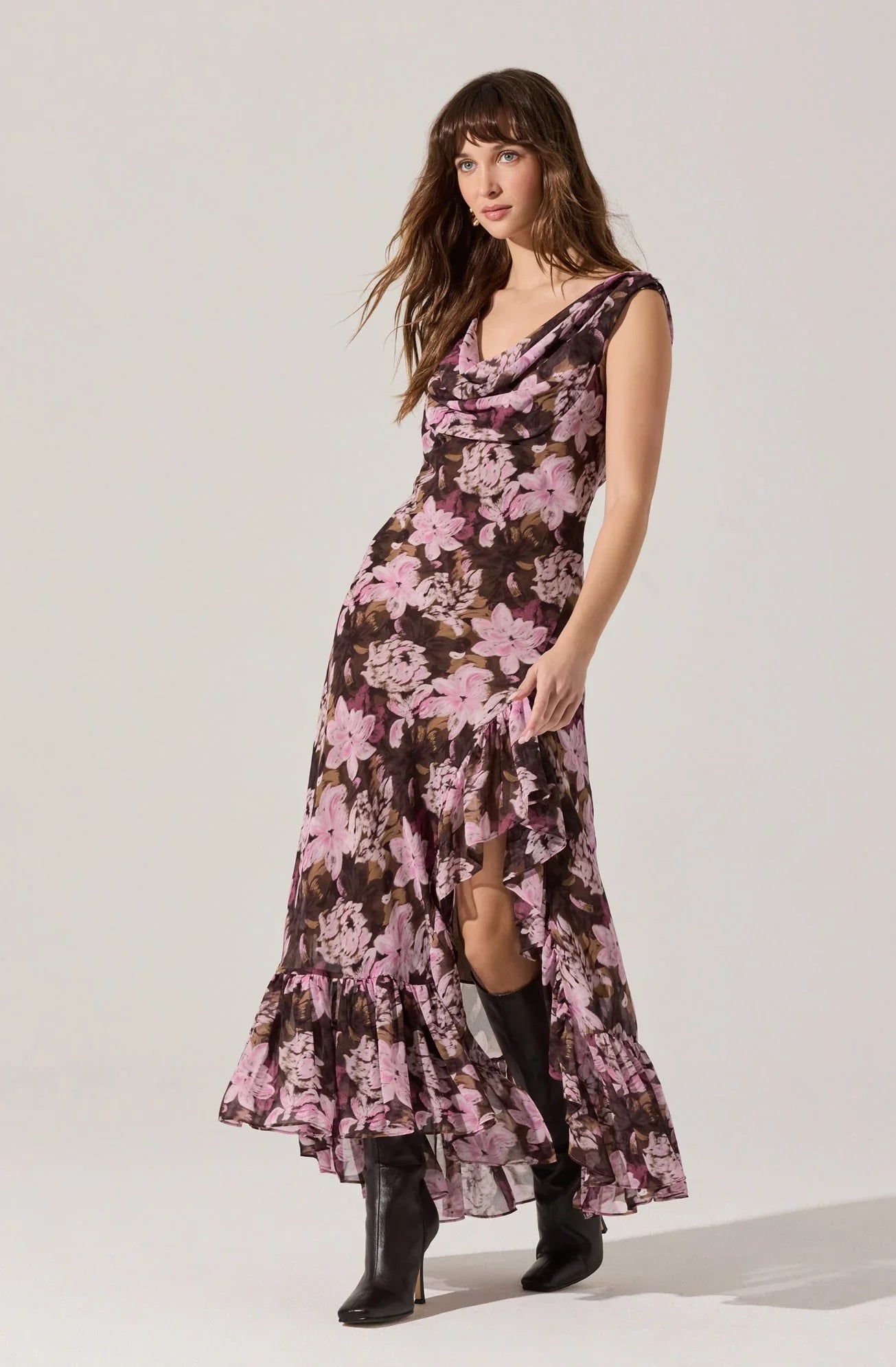Lbruh Cecilia Floral Cowl Neck Maxi Dress