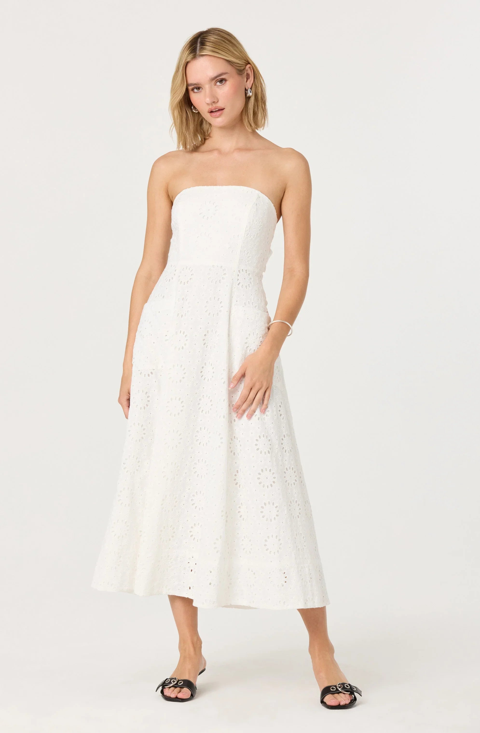 Lbruh Eyelet Strapless Midi Dress