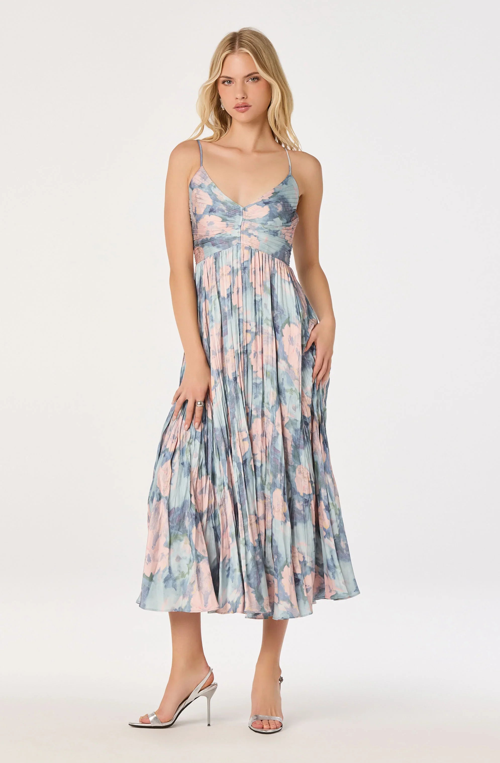 Inixyf Maeve Pleated Satin Midi Dress