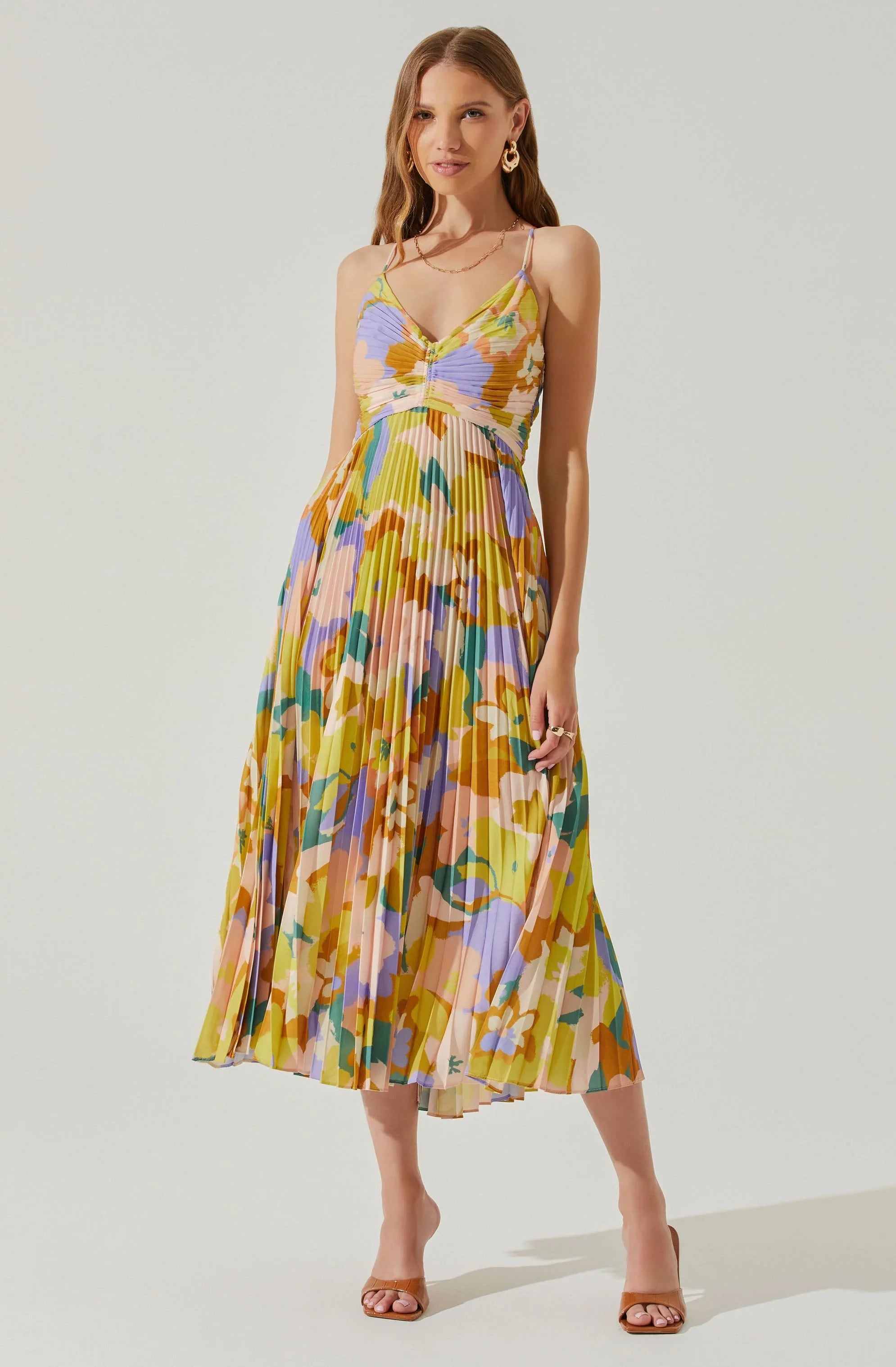 Inixyf Blythe Floral Plisse Midi Dress