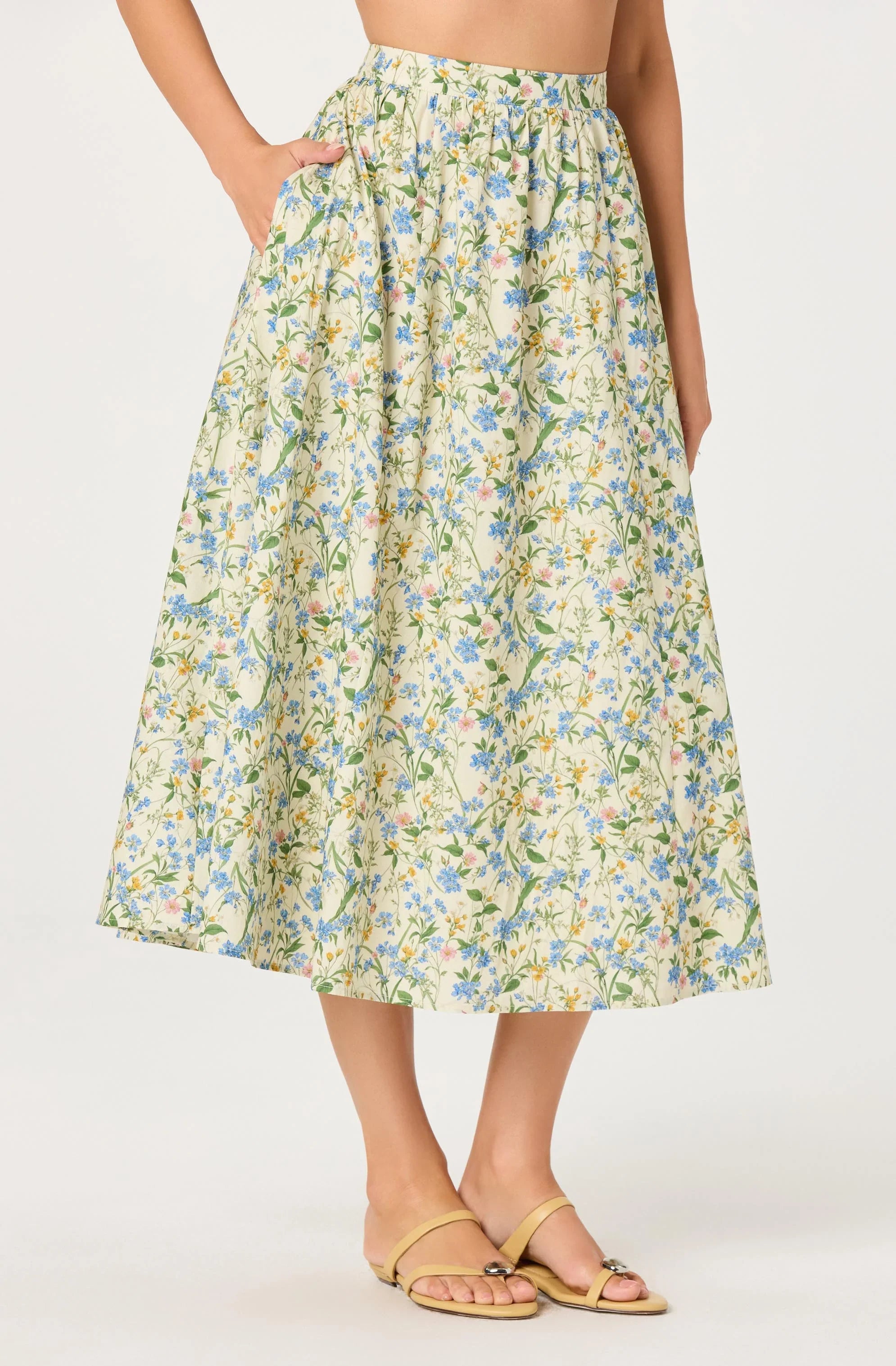 Inixyf Wylda Floral Gathered A-Line Midi Skirt