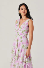 Lbruh Cytherea Asymmetric Floral Ruffle Midi Dress