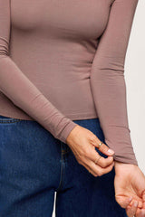 Slinky Jersey Boat Neck Long Sleeve Shirt | Cocoa
