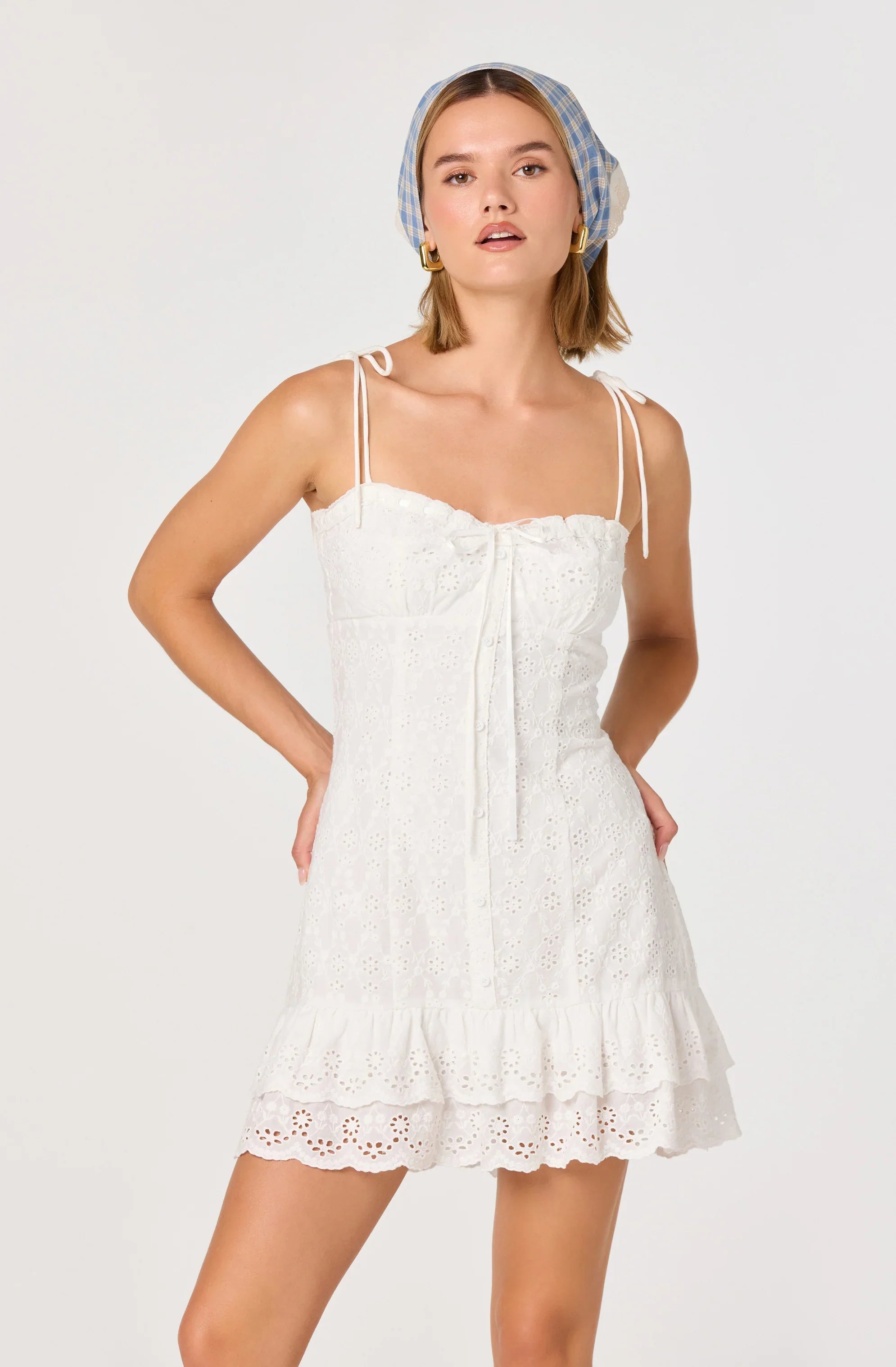 Inixyf Kelley Eyelet Tie-Strap Mini Dress