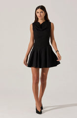 Lbruh Cowl Neck Mixed Media Mini Dress