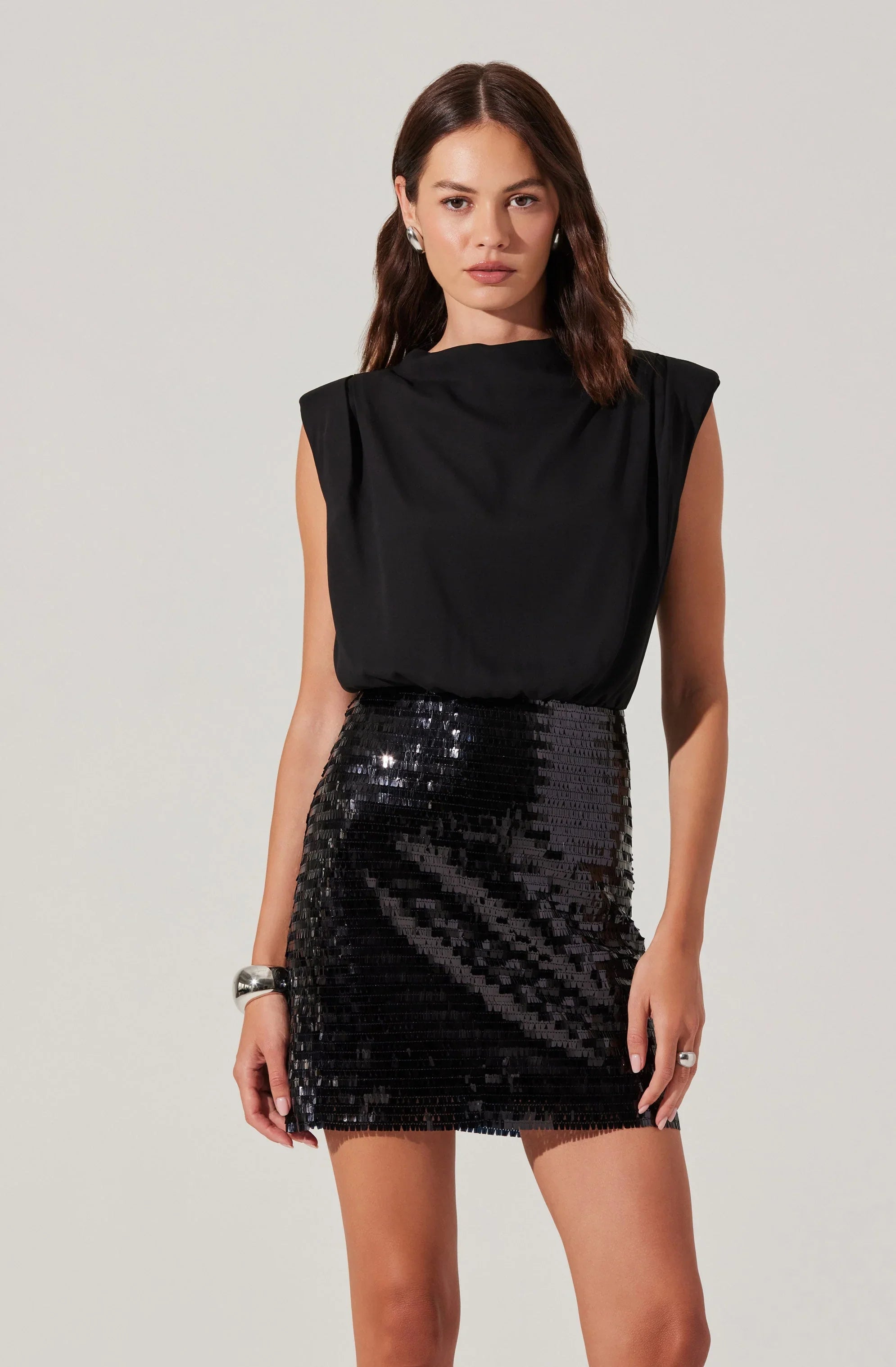 Lbruh Sequin Mixed Media Mini Dress