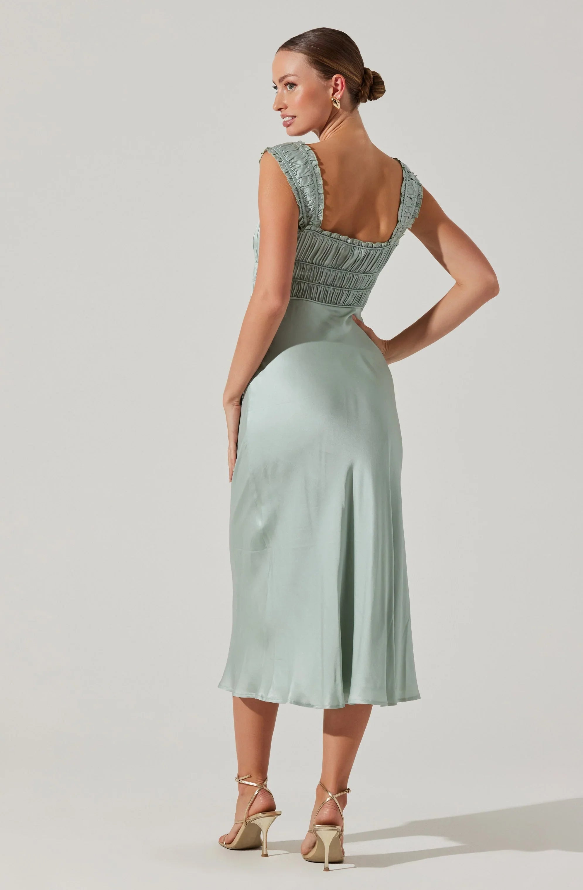 Lbruh Enola Satin Smocked Midi Dress