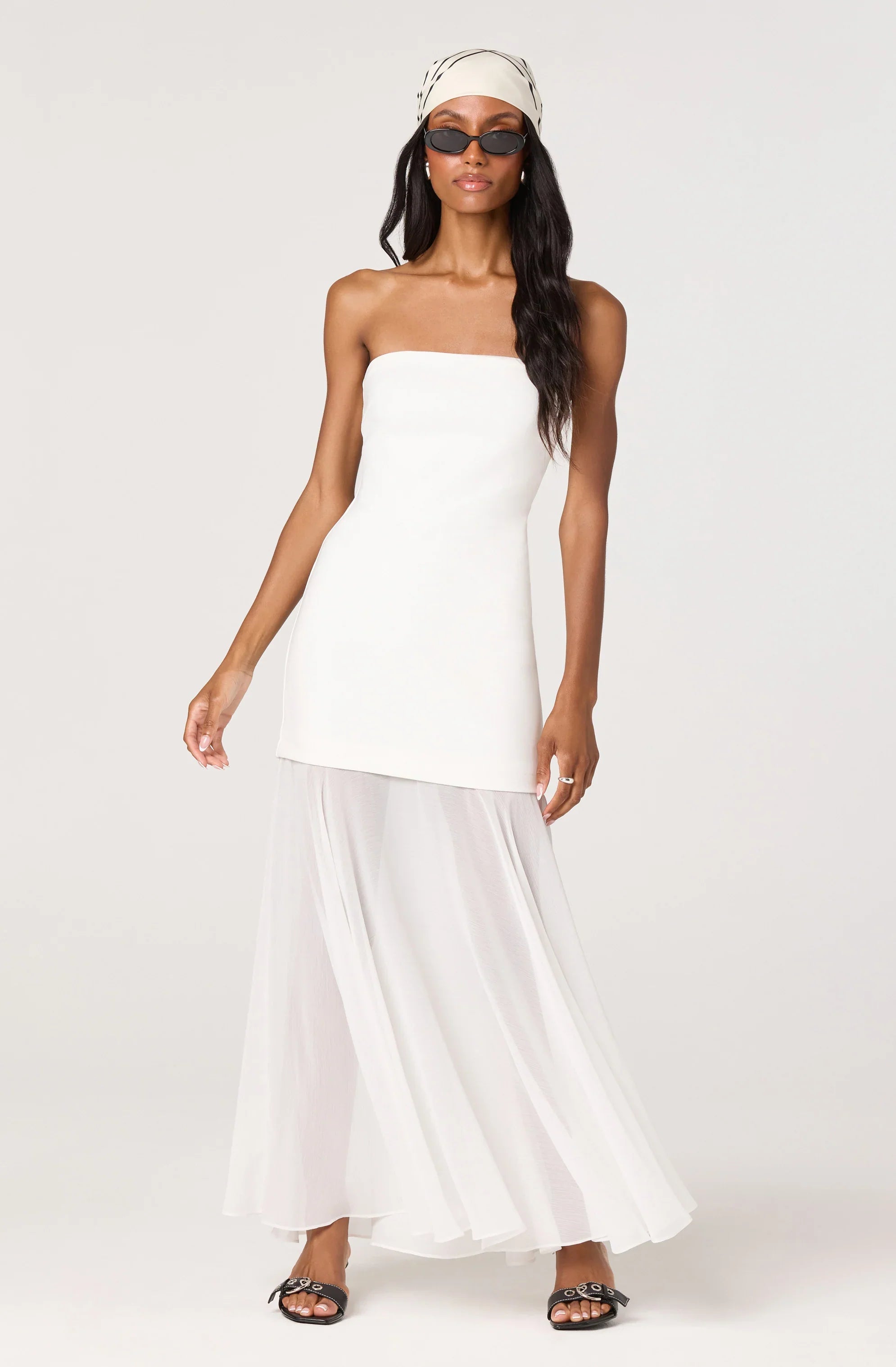 Inixyf Lizet Strapless Mini Dress with Sheer Maxi Overlay