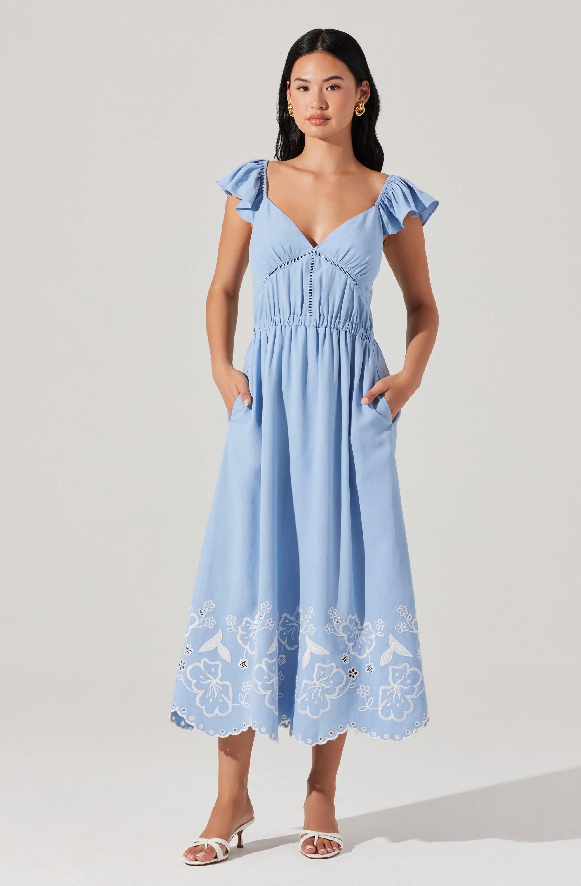 Lbruh Odeletta Embroidered Floral Trim Midi Dress