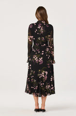 Lbruh Tie-Neck Ruffled Floral Midi Dress