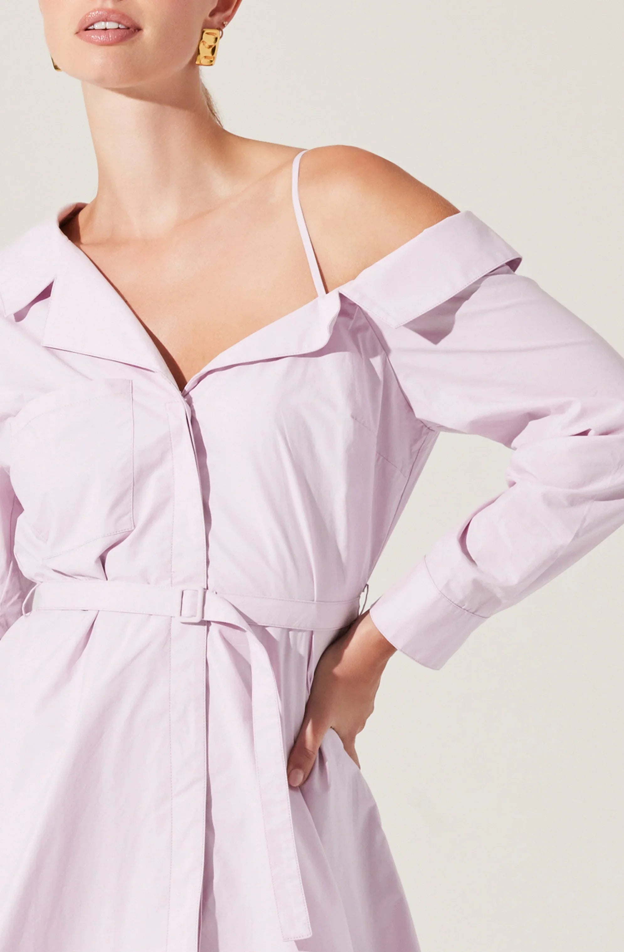Lbruh Aveni Off Shoulder Mini Shirt Dress
