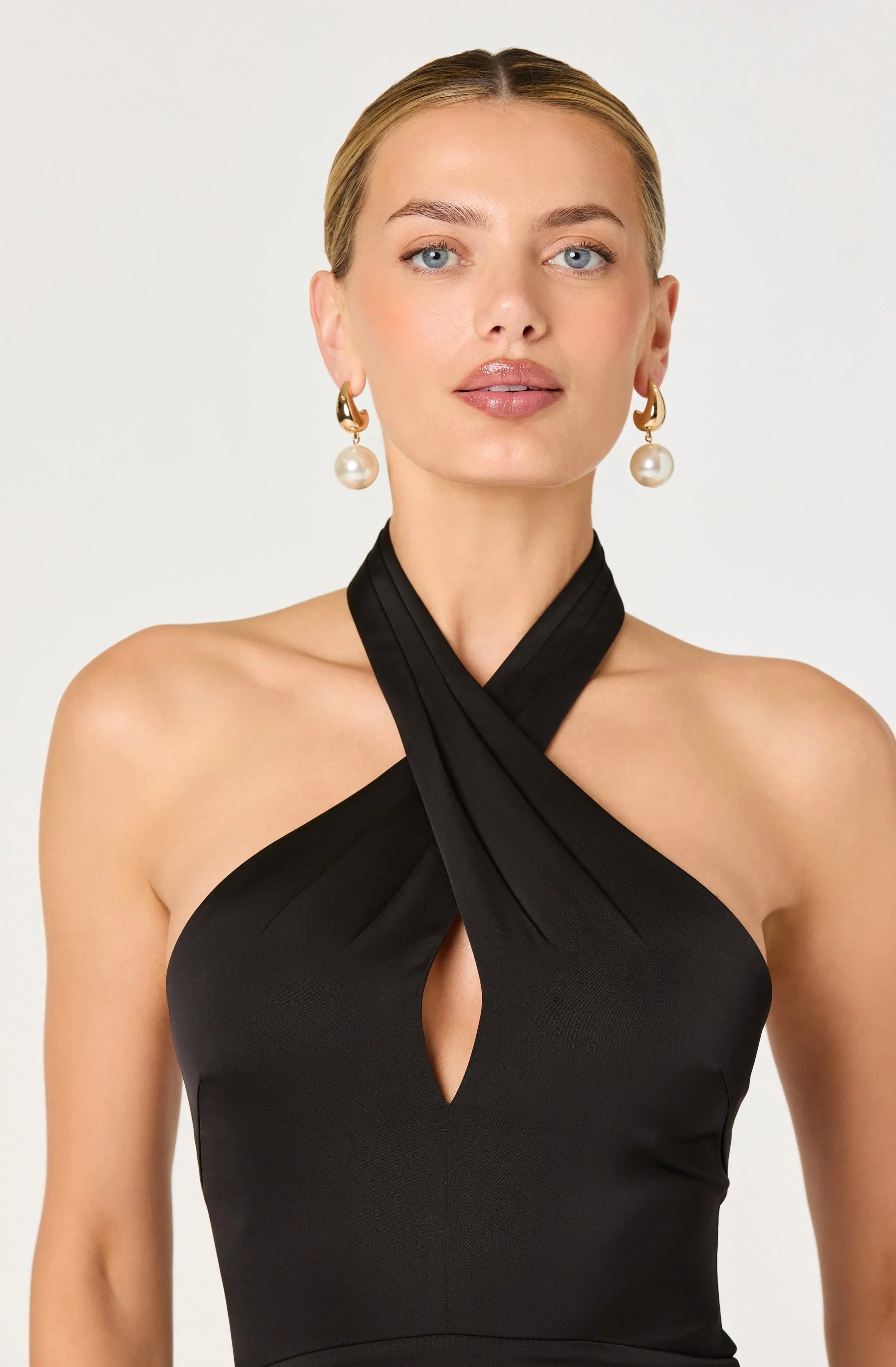 Lbruh Satin Crossover Halter Midi Dress