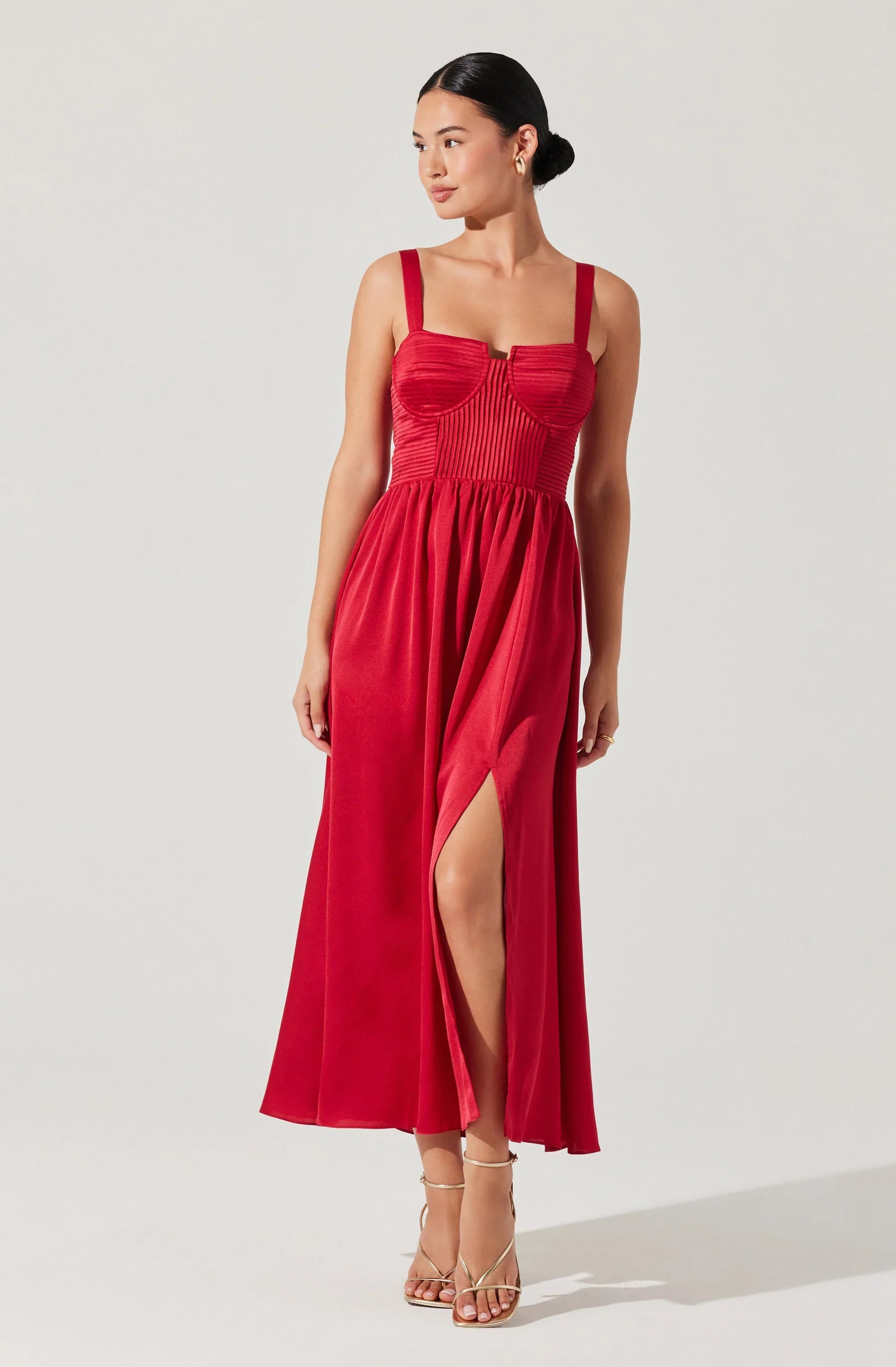 Lbruh Pleated Bustier Midi Dress