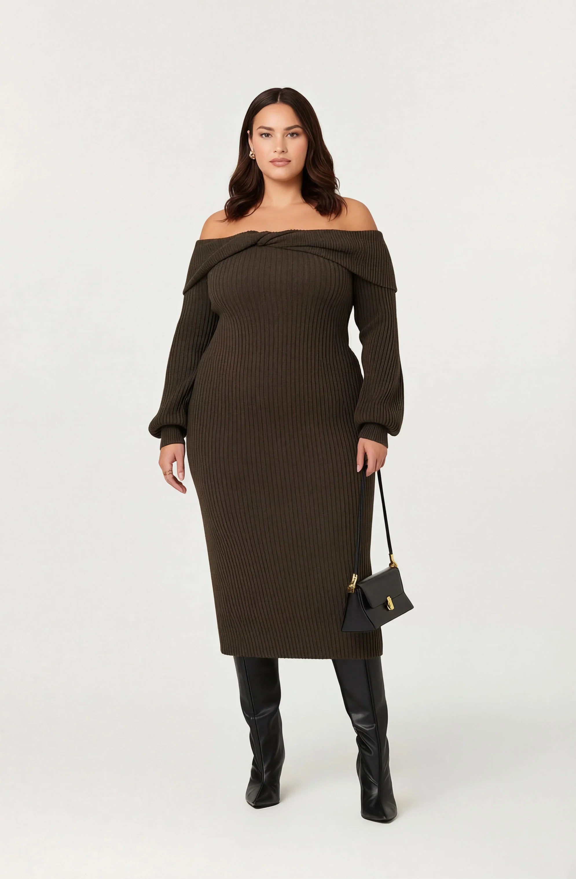 Lbruh Tilde Off Shoulder Midi Sweater Dress