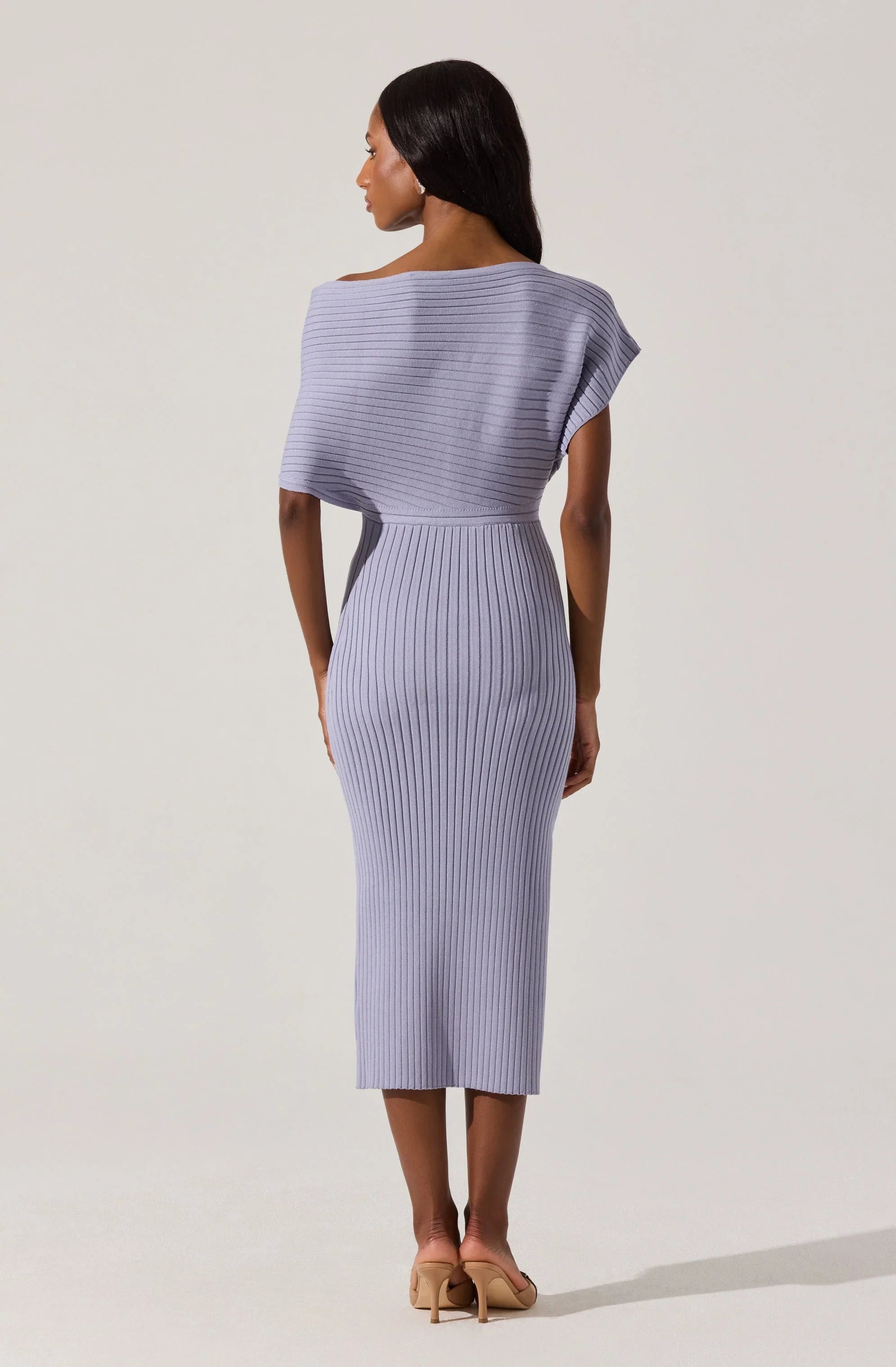 Lbruh Off Shoulder Ribbed Midi Sweater Dress