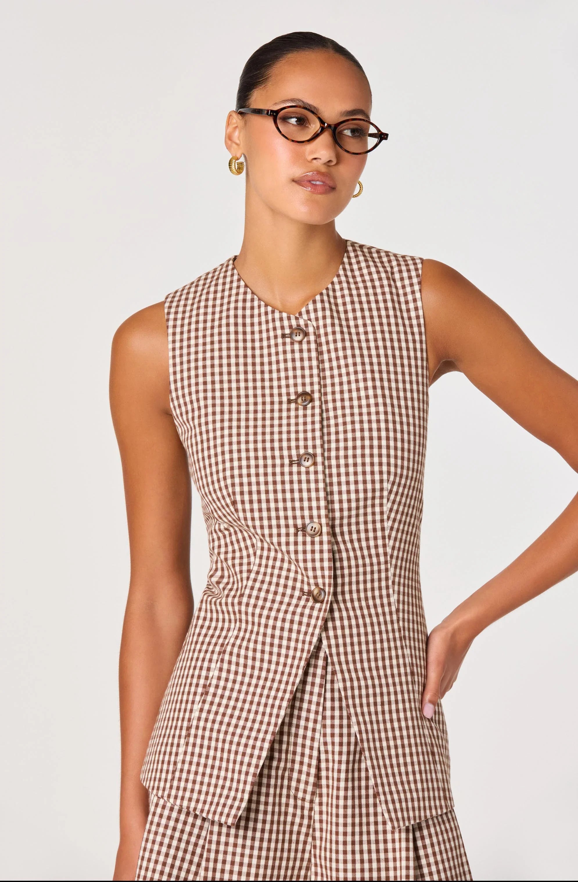 Inixyf Karan Gingham Longline Vest