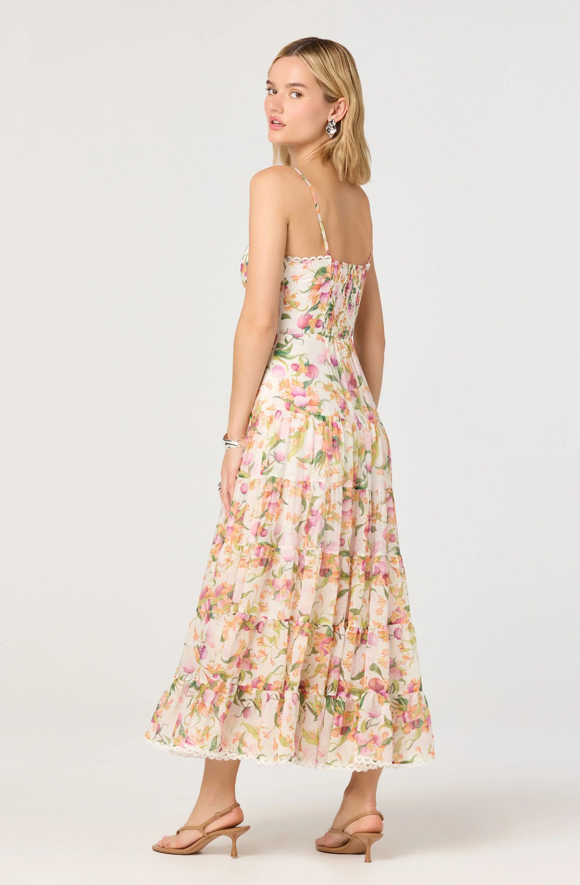Inixyf Lianna Floral Scalloped Trim Tiered Maxi Dress