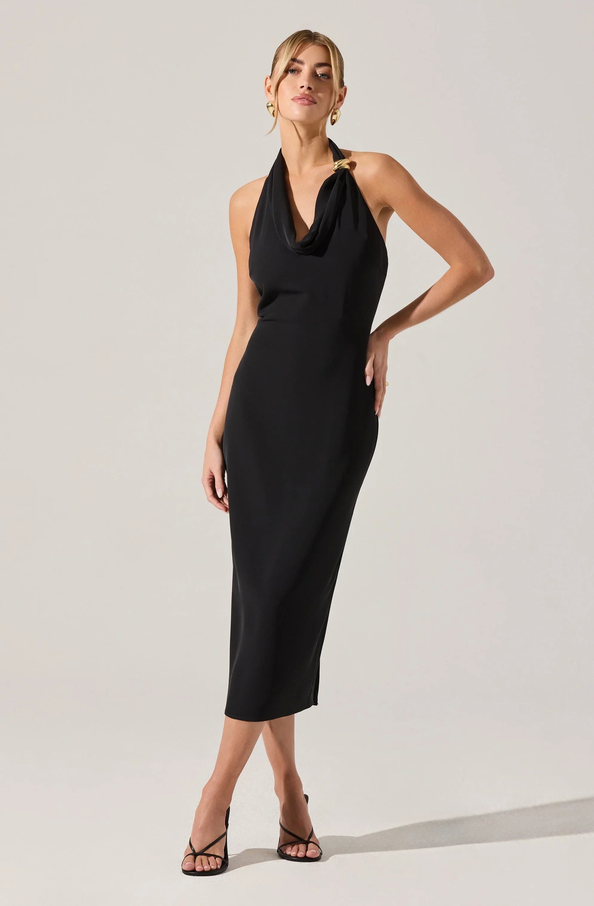Lbruh Alanna Halter Cowl Neck Midi Dress