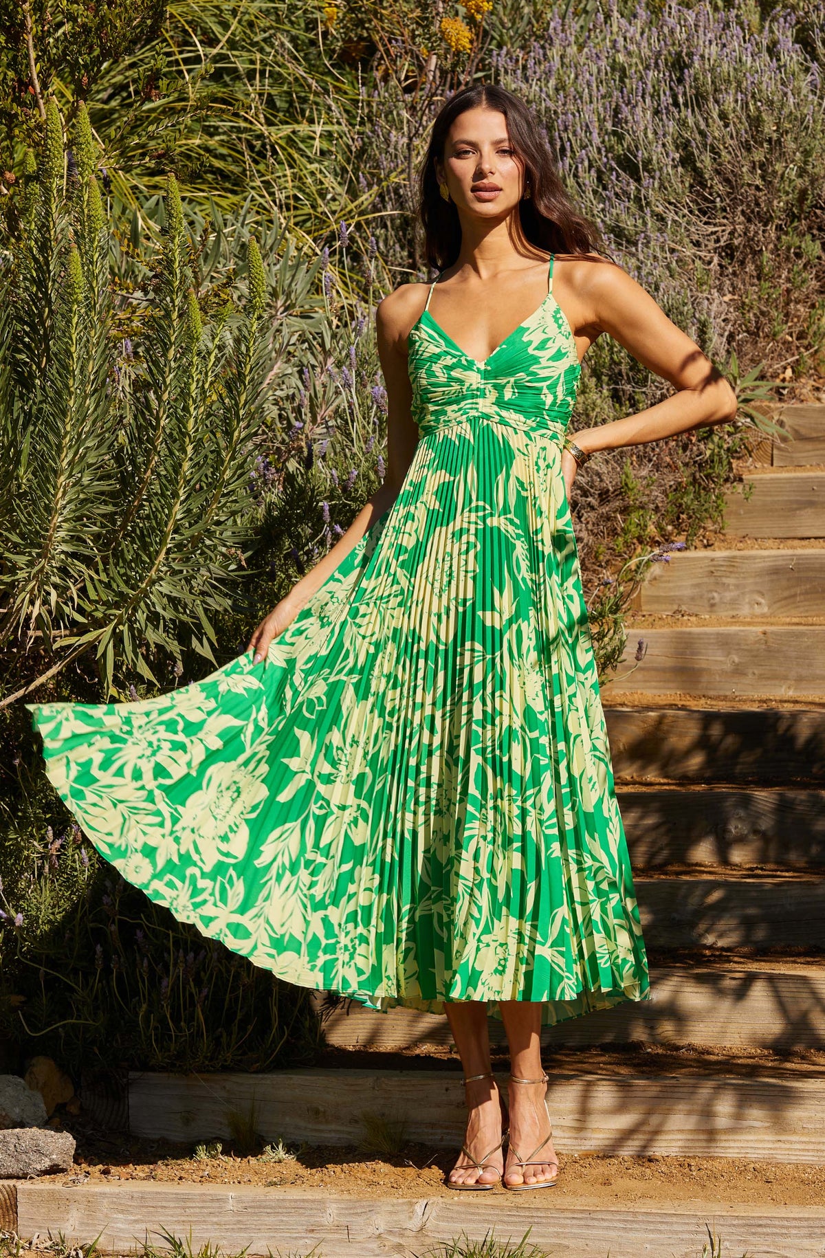 Inixyf Blythe Floral Plisse Midi Dress