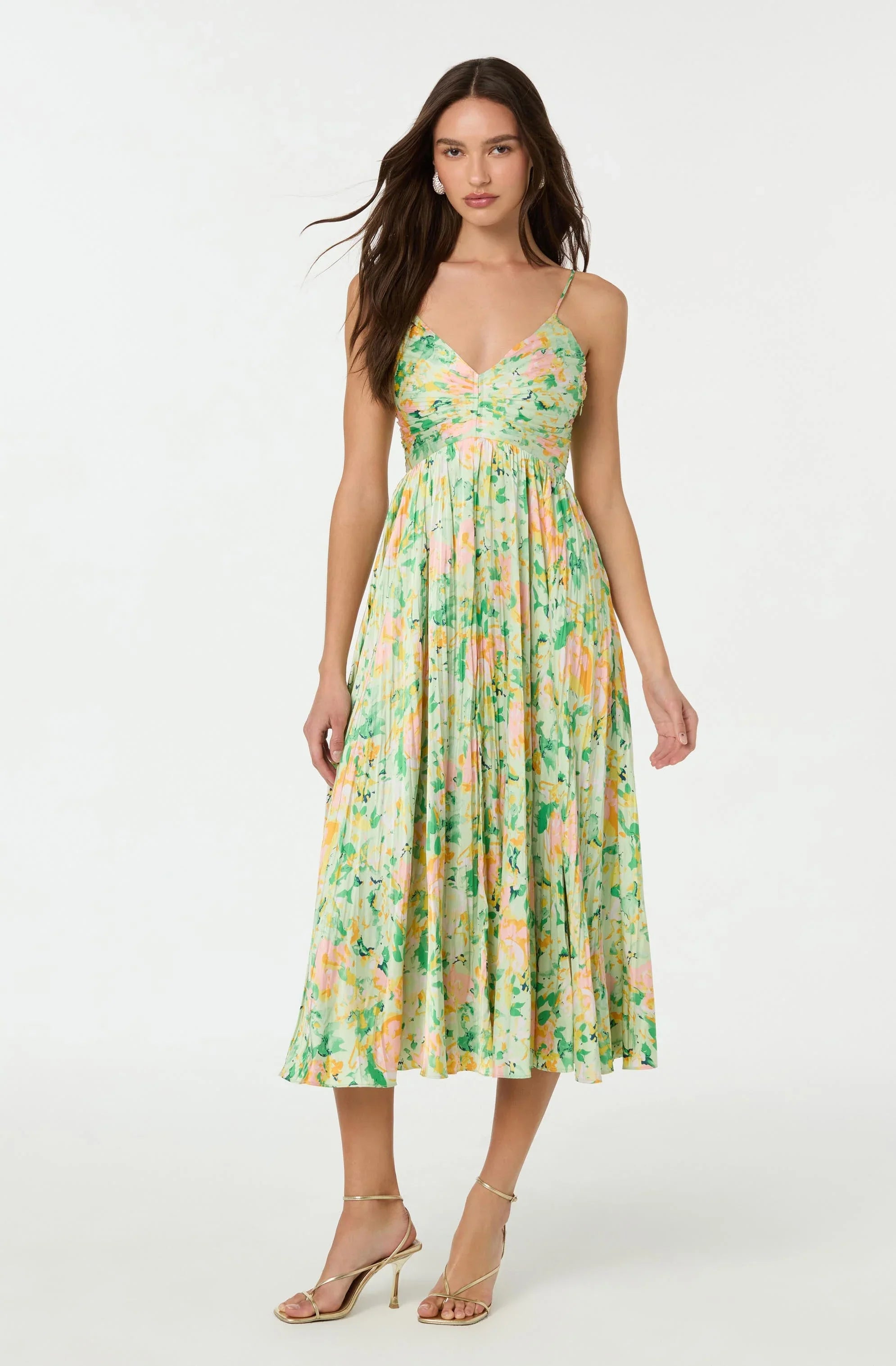 Inixyf Maeve Pleated Satin Midi Dress