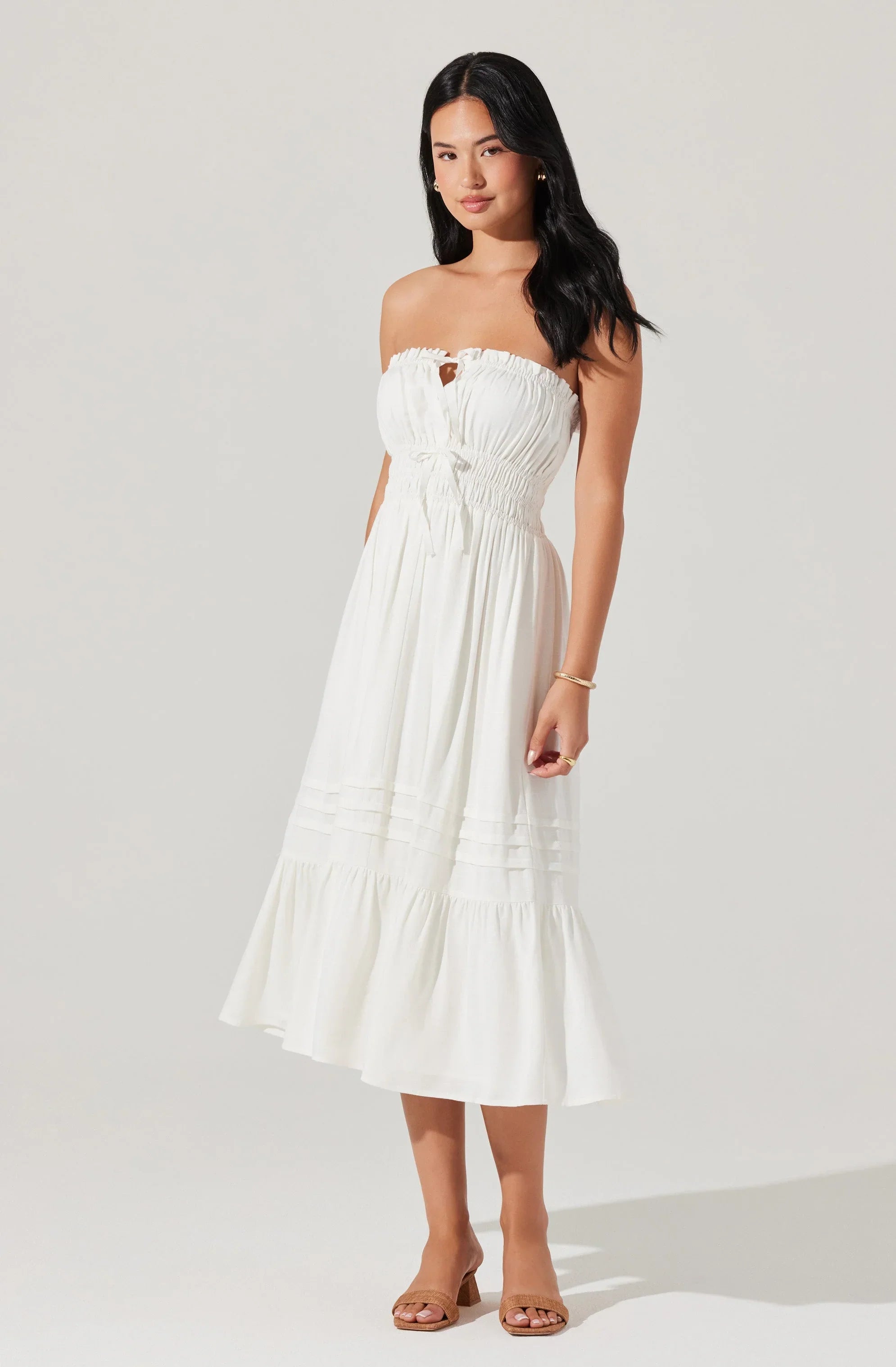 Lbruh Aubrie Strapless Smocked Midi Dress