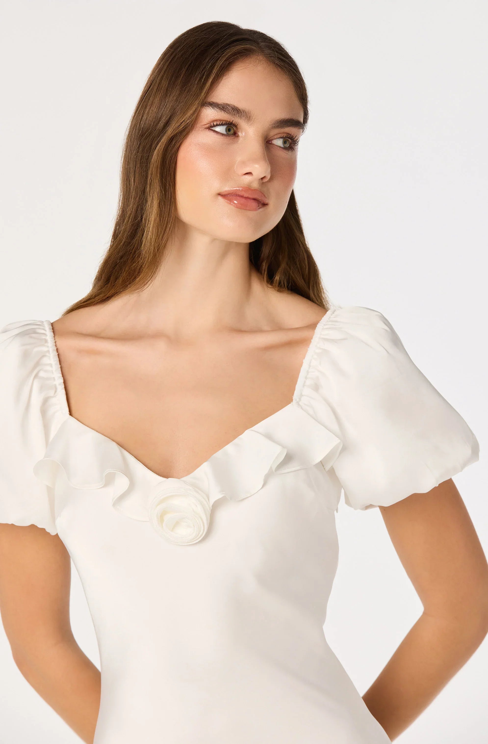 Inixyf Bethrose 3D Rose Satin Maxi Dress