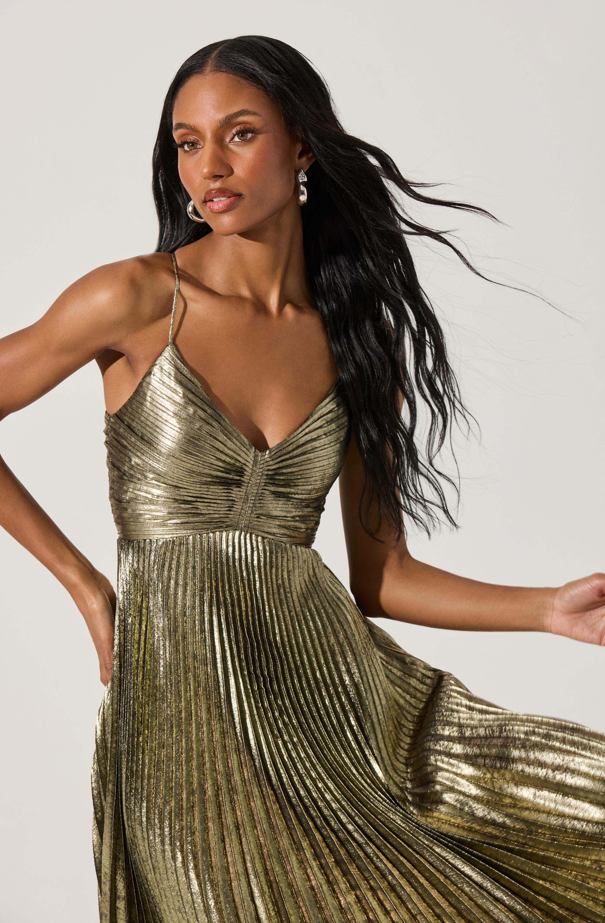 Lbruh Blythe Metallic Plisse Midi Dress