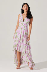 Lbruh Cytherea Asymmetric Floral Ruffle Midi Dress