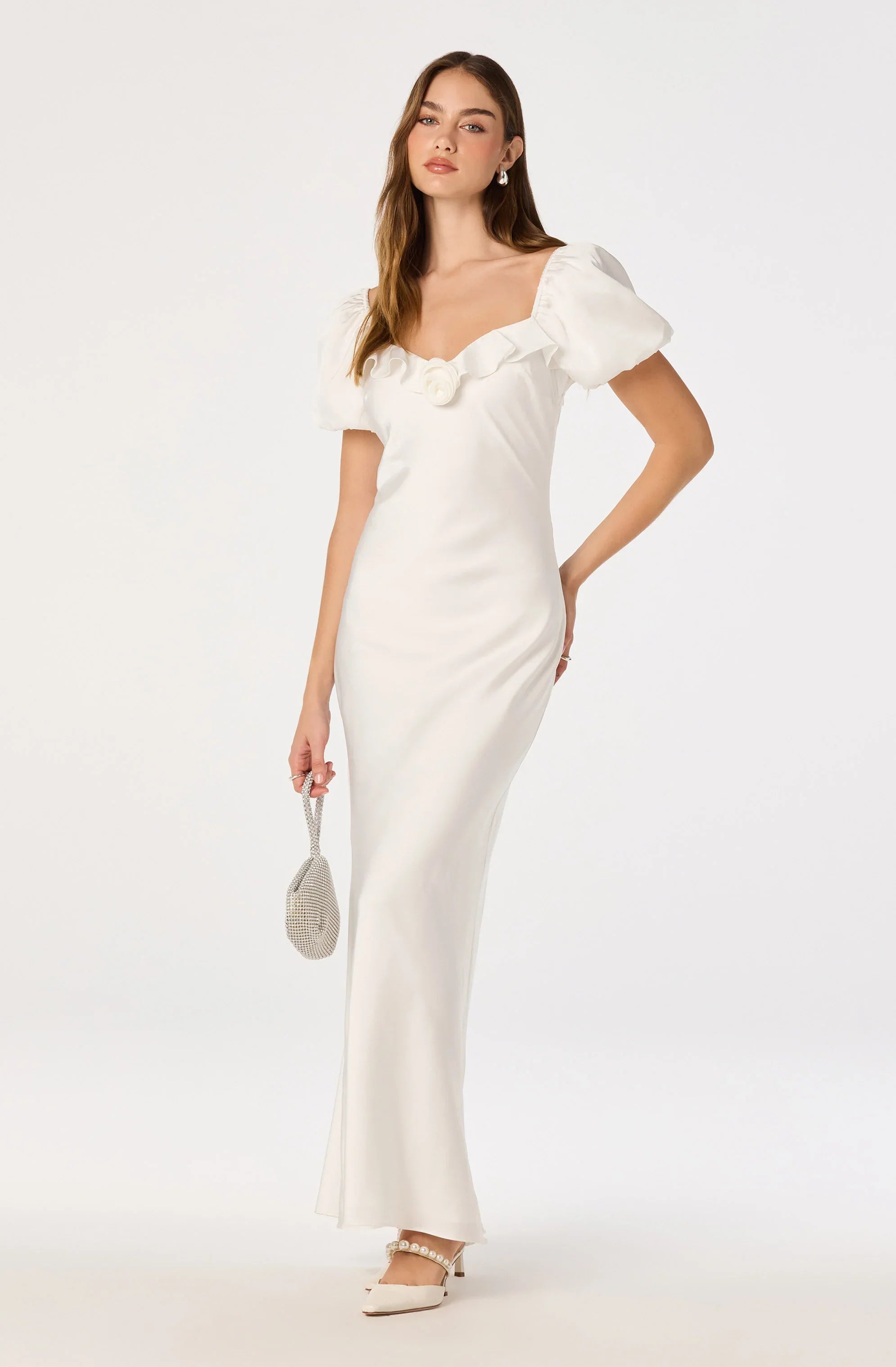 Inixyf Bethrose 3D Rose Satin Maxi Dress