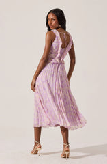 Lbruh Floral Ruffle Pleated Midi Dress