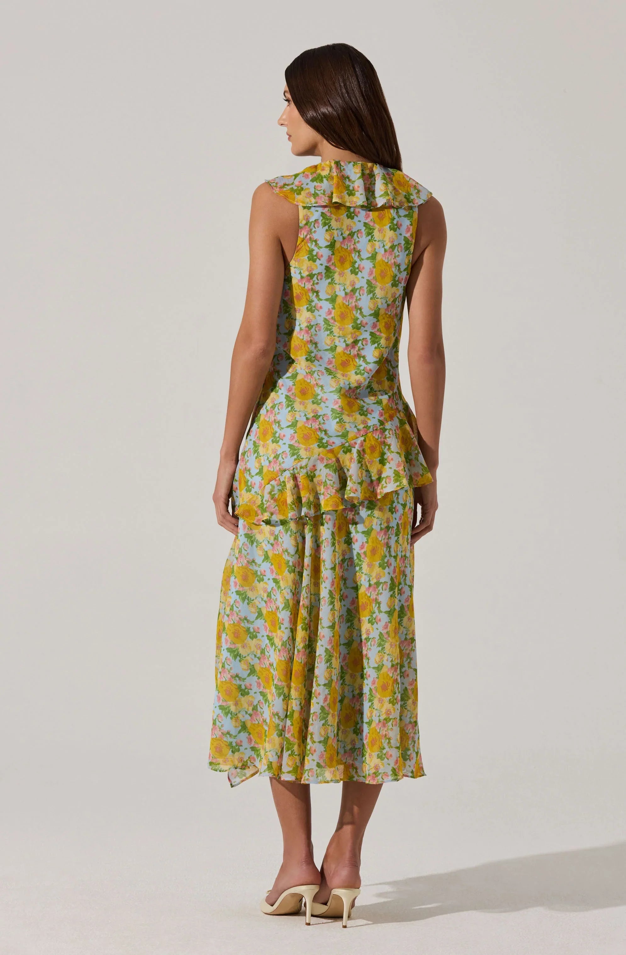 Lbruh V-neck Floral Ruffle Midi Dress