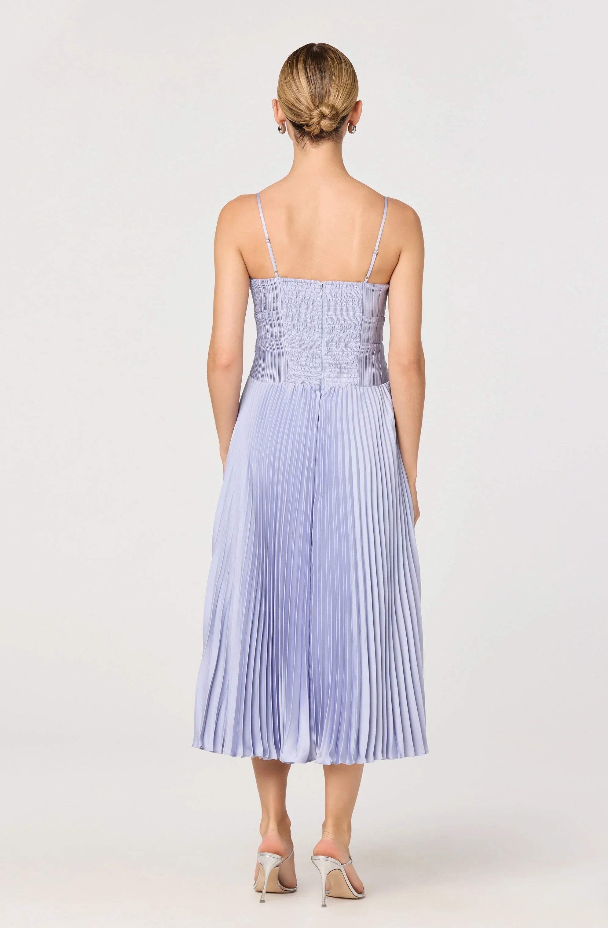 Inixyf Shionagh Satin Bow-Detail Pleated Midi Dress