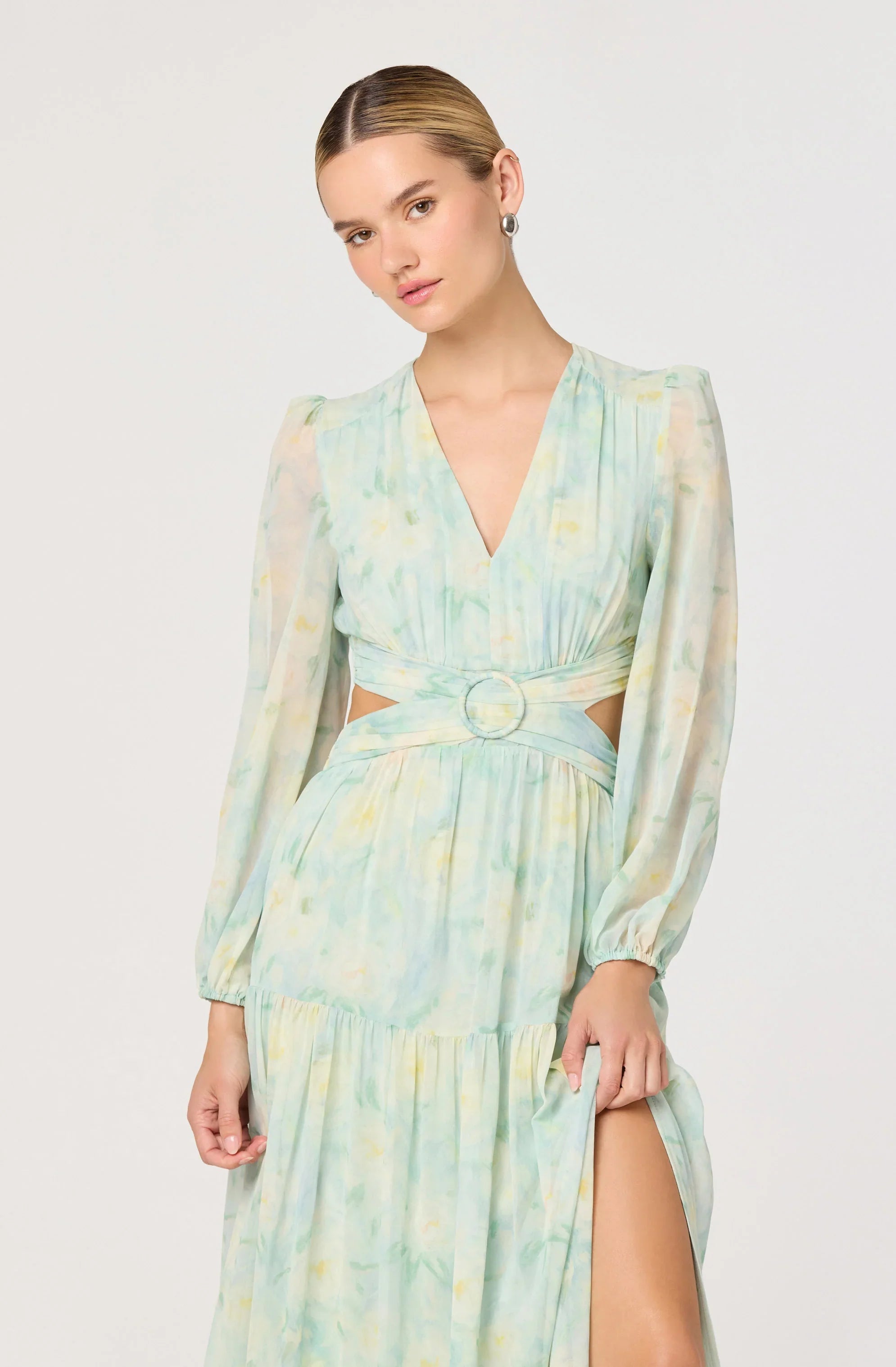 Inixyf Klarissa Floral Cutout Balloon Sleeve Maxi Dress
