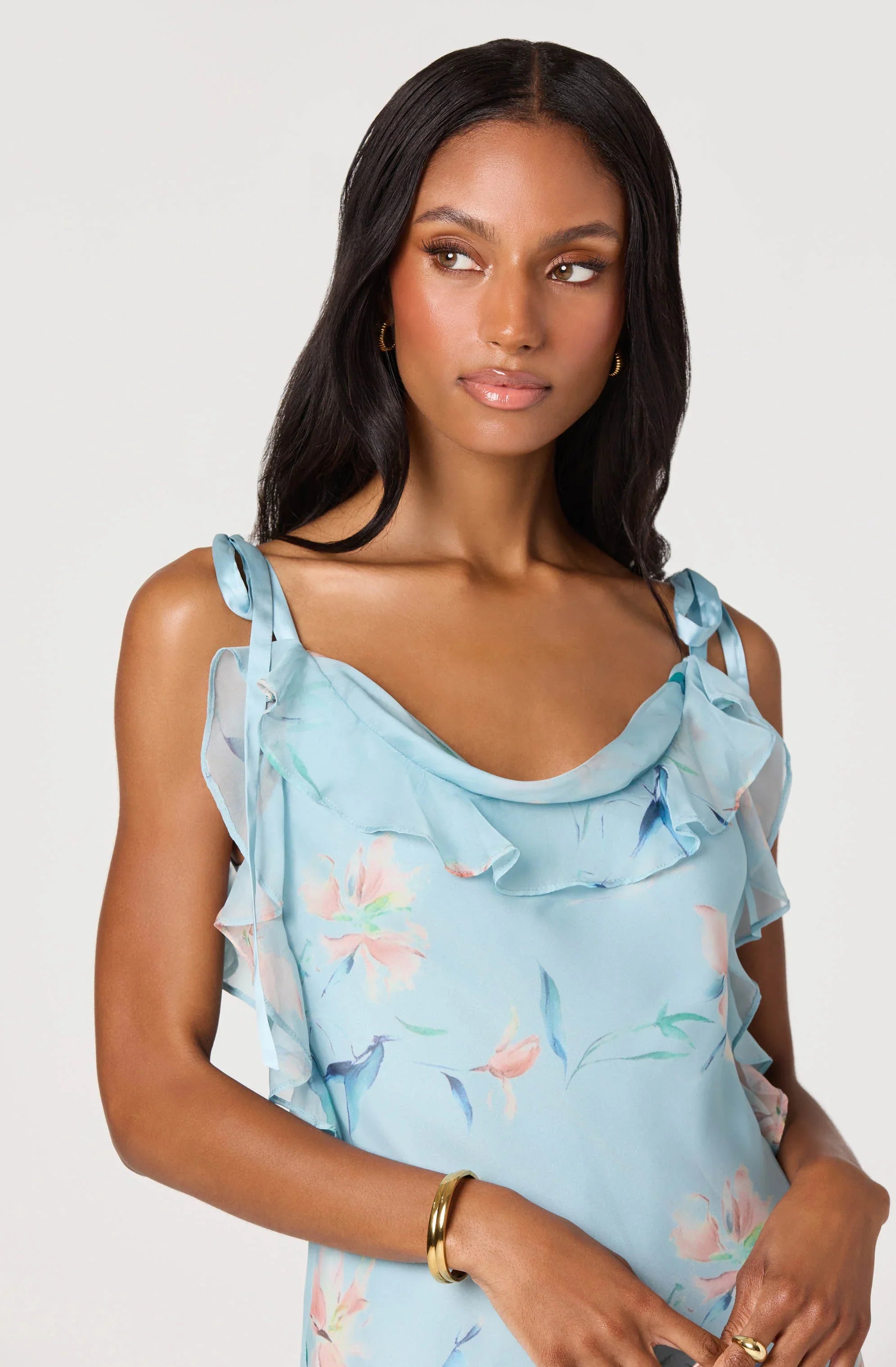 Inixyf Nissa Floral Ruffle Midi Dress