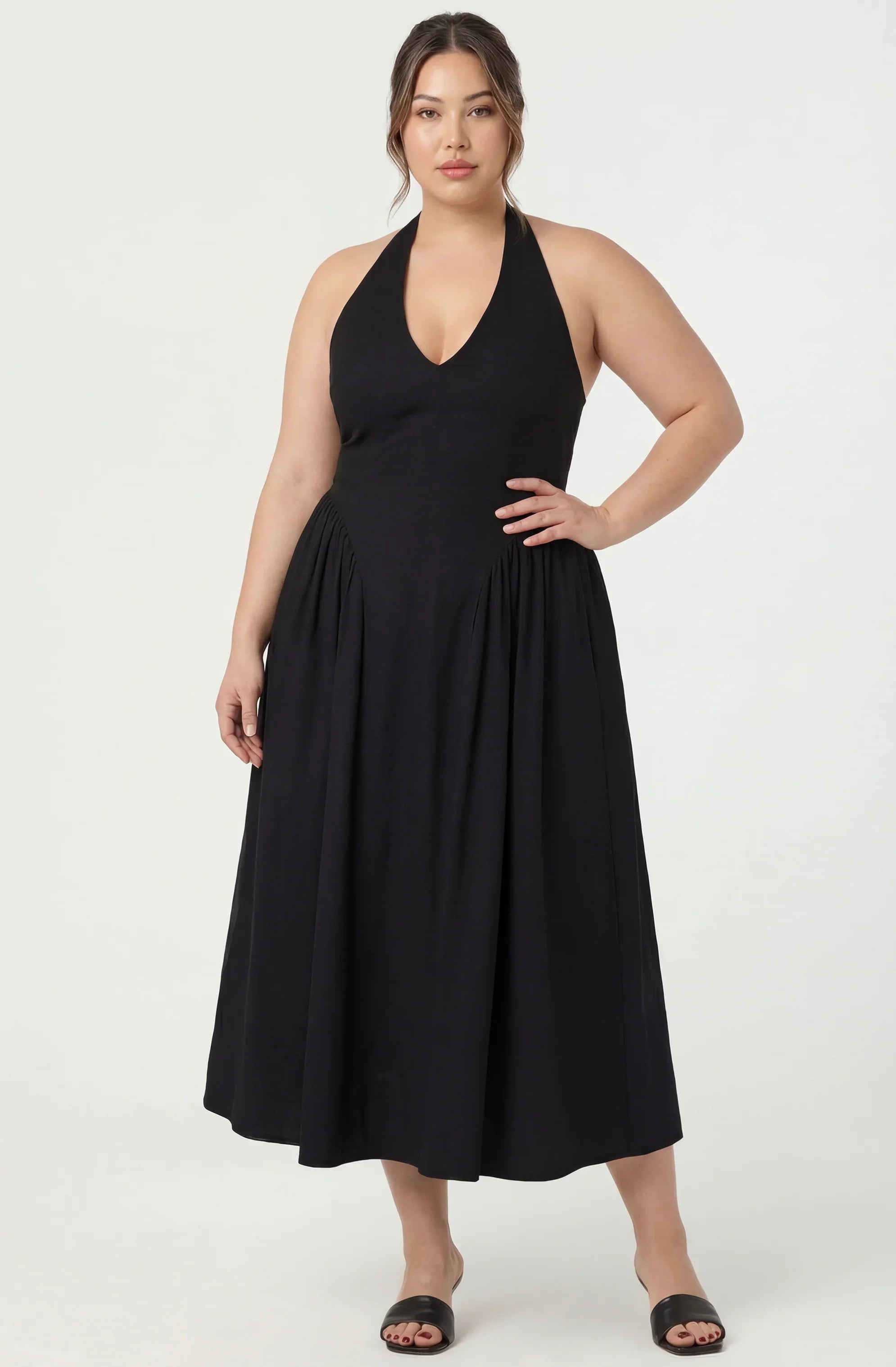 Inixyf Meana Halter Plunge Drop-Waist Midi Dress