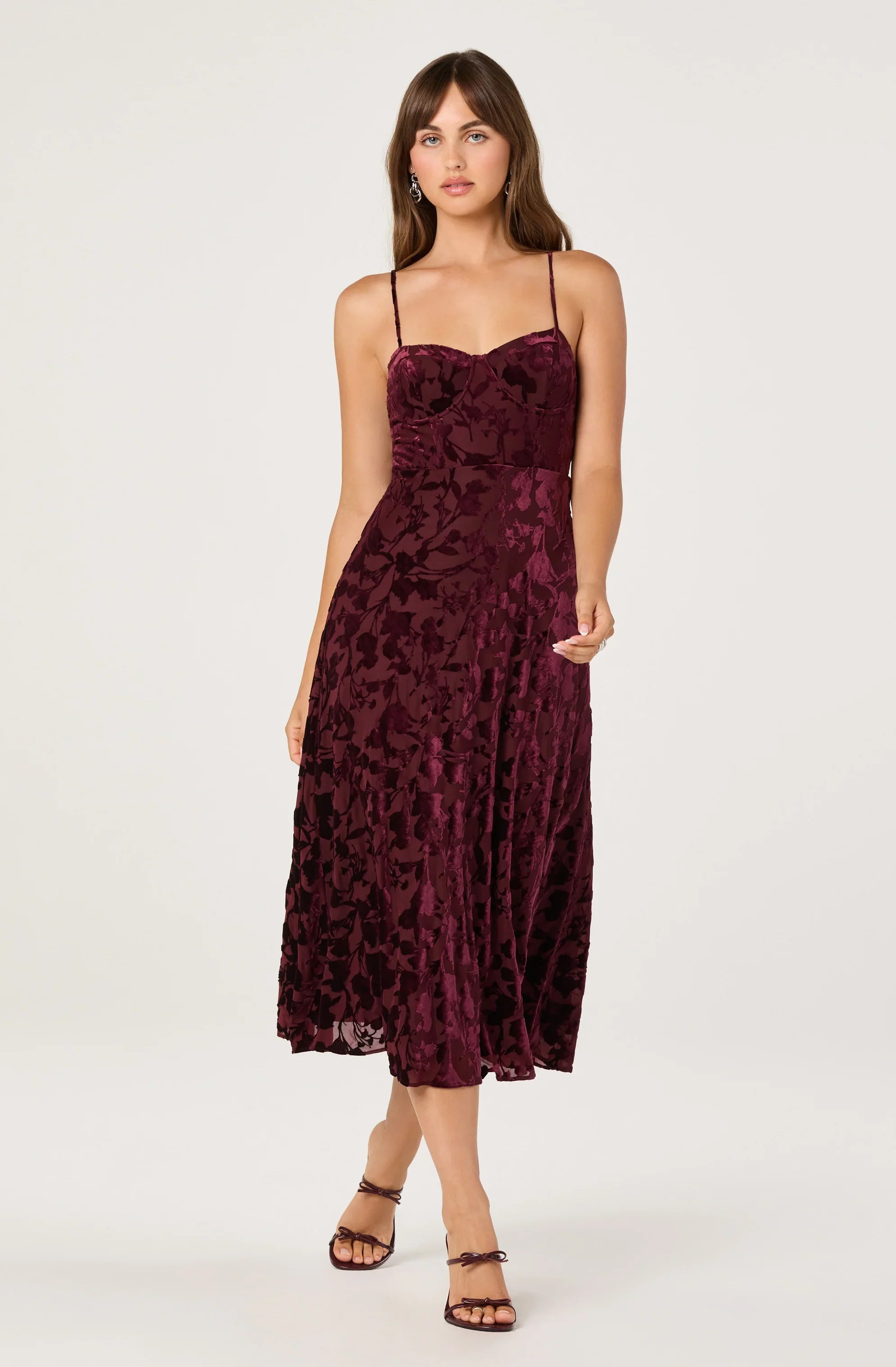 Lbruh Velvet Floral Burnout Bustier Midi Dress