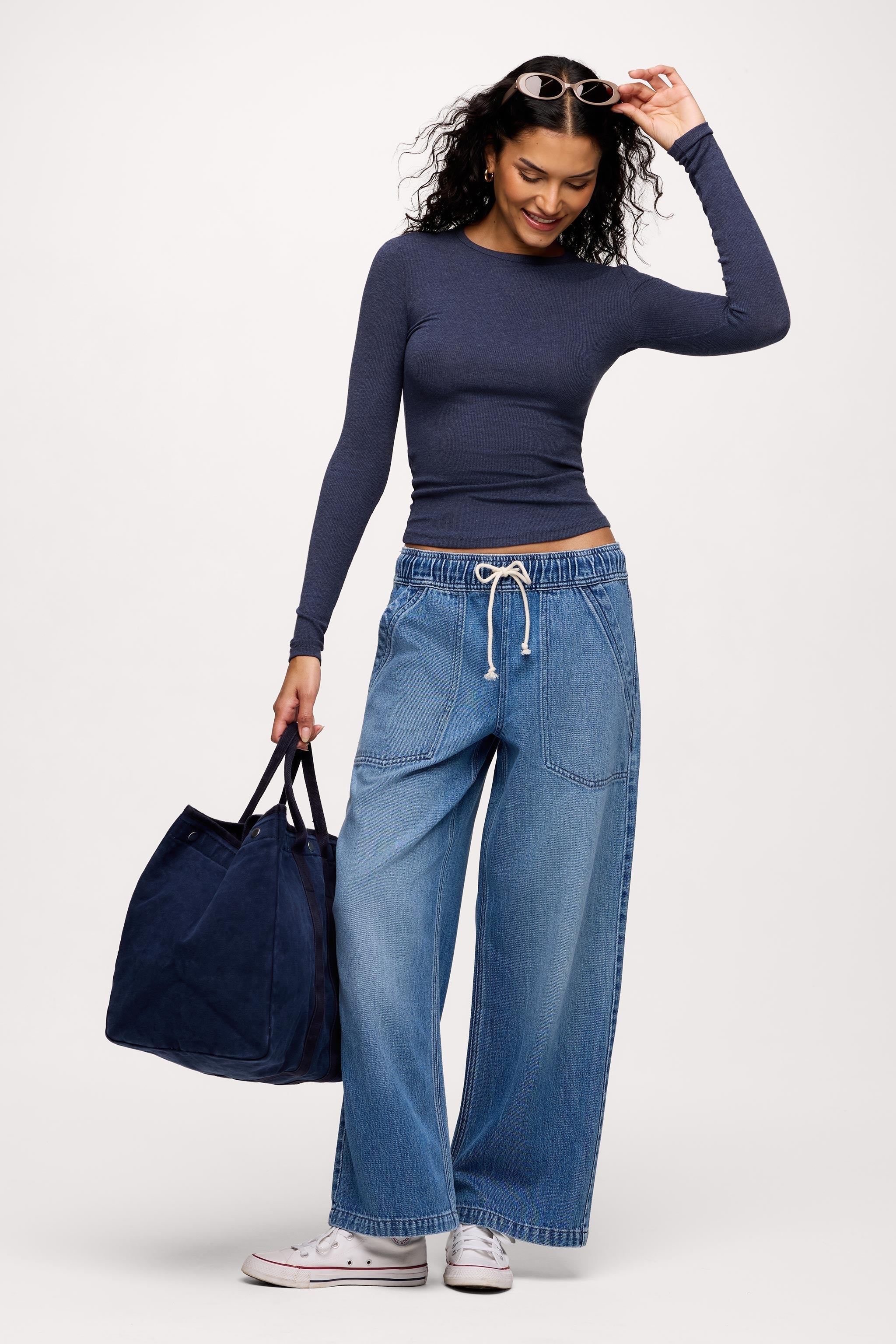 Slinky Rib Long Sleeve Shirt | Heather Navy