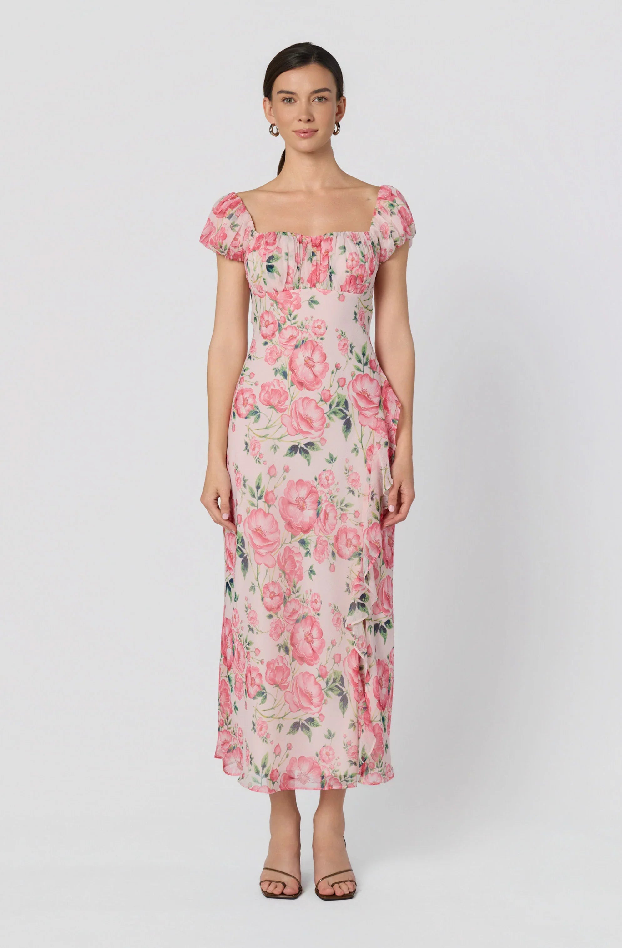 Inixyf Florence Floral Puff Sleeve Midi Dress
